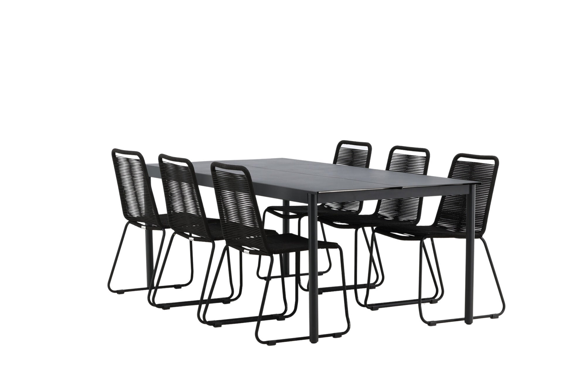 Venture Home Modena - spisebord- Black - Aluminium - 200*100cm +Lindos Stacking stol - Black Alu / Black Rope _6