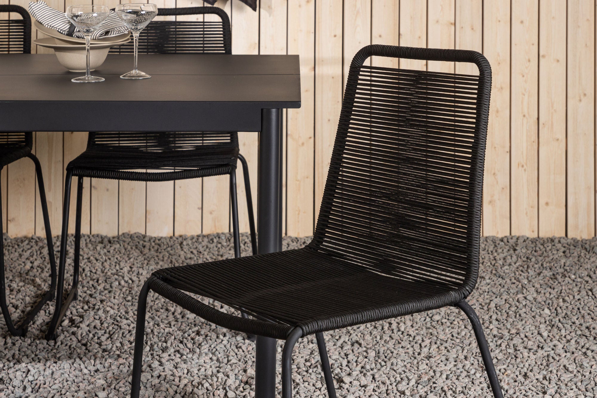 Venture Home Modena - spisebord- Black - Aluminium - 200*100cm +Lindos Stacking stol - Black Alu / Black Rope _6