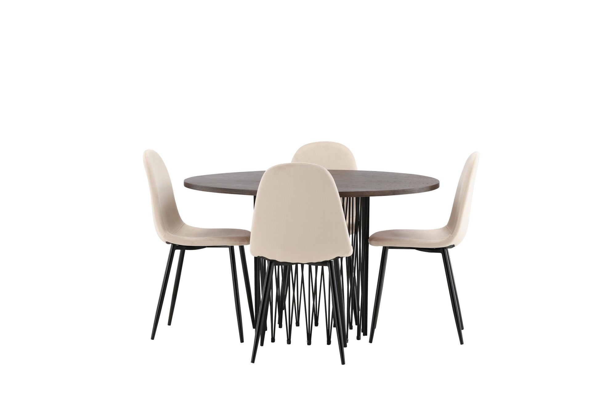 Venture Home Stone round spisebord - Black / Mocca Veneer +Polar Spisebordsstol - Black legs / Beige Velvet _4