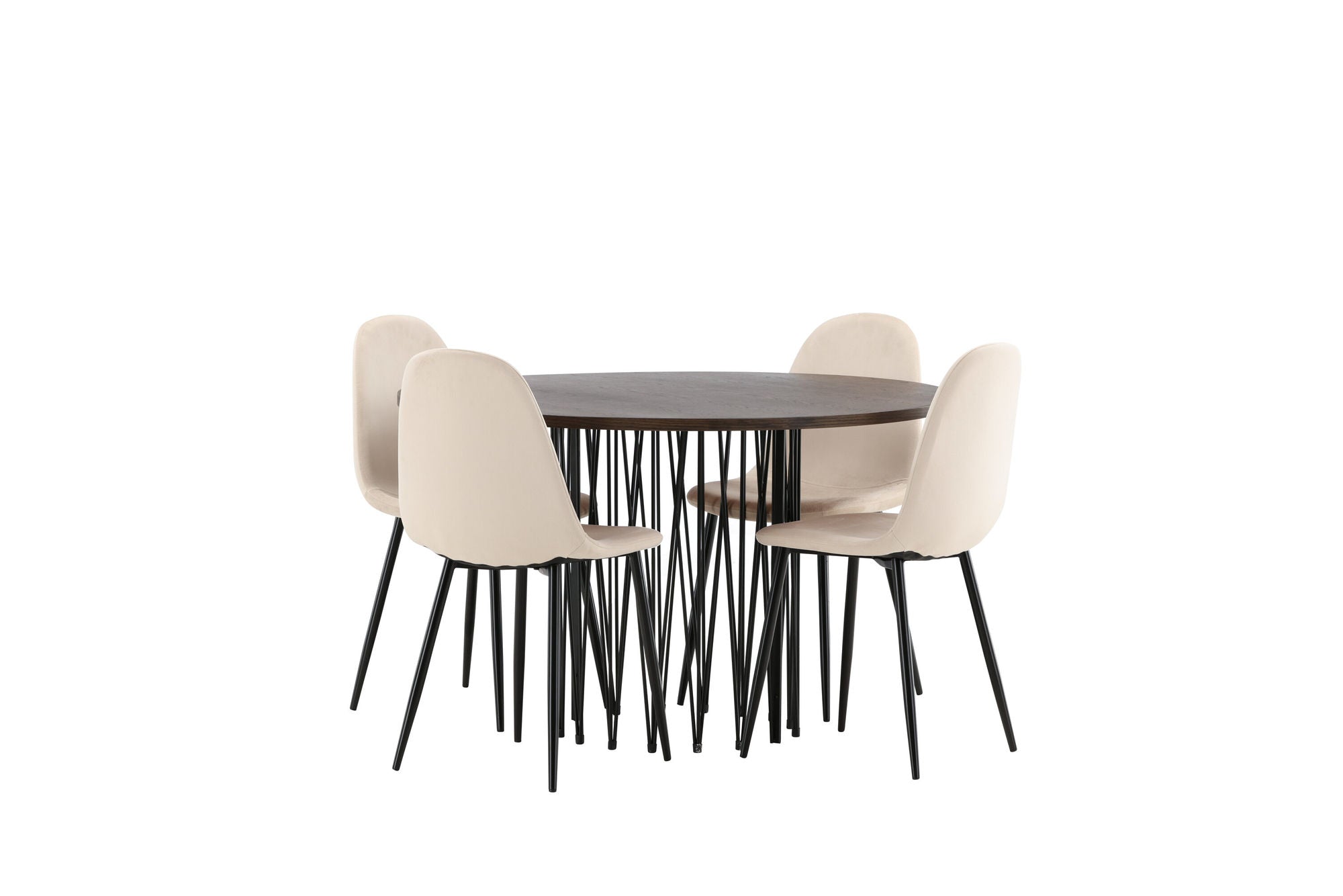 Venture Home Stone round spisebord - Black / Mocca Veneer +Polar Spisebordsstol - Black legs / Beige Velvet _4