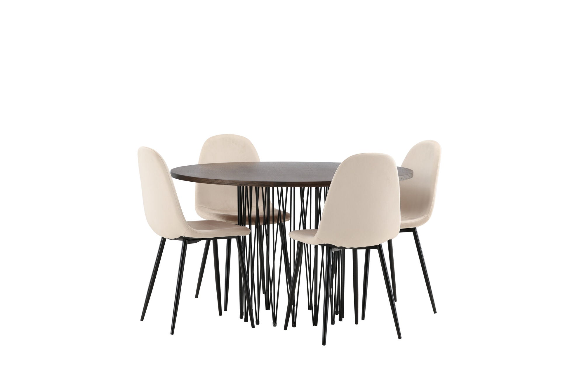 Venture Home Stone round spisebord - Black / Mocca Veneer +Polar Spisebordsstol - Black legs / Beige Velvet _4