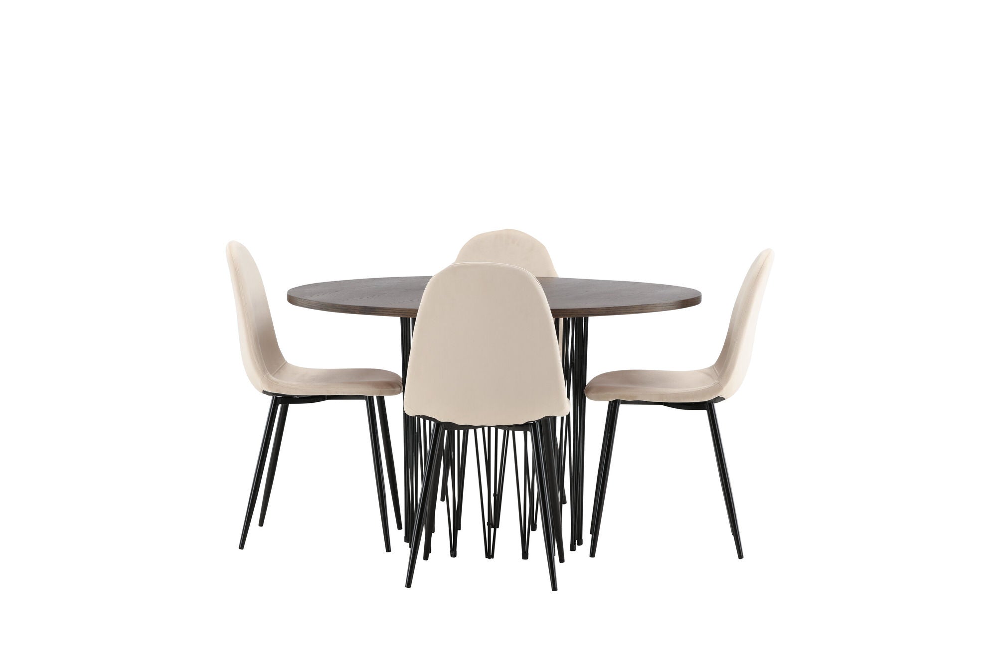 Venture Home Stone round spisebord - Black / Mocca Veneer +Polar Spisebordsstol - Black legs / Beige Velvet _4