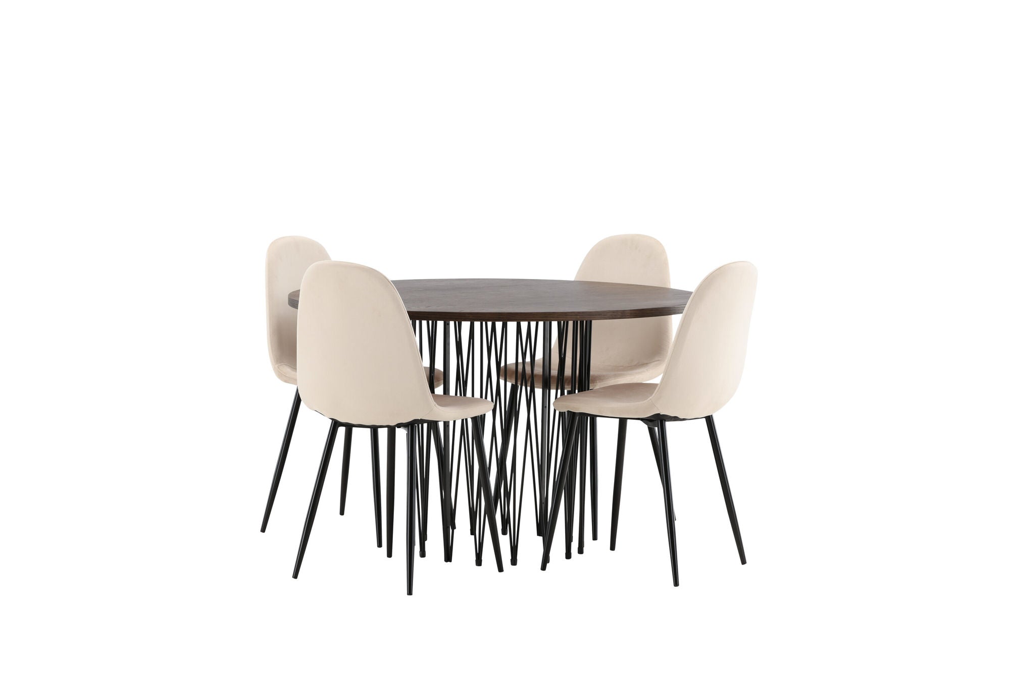 Venture Home Stone round spisebord - Black / Mocca Veneer +Polar Spisebordsstol - Black legs / Beige Velvet _4