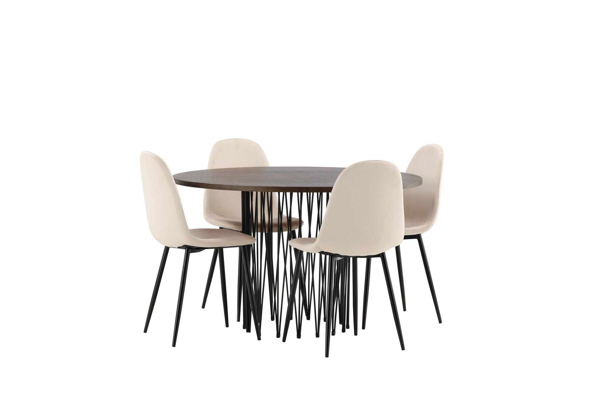 Venture Home Stone round spisebord - Black / Mocca Veneer +Polar Spisebordsstol - Black legs / Beige Velvet _4