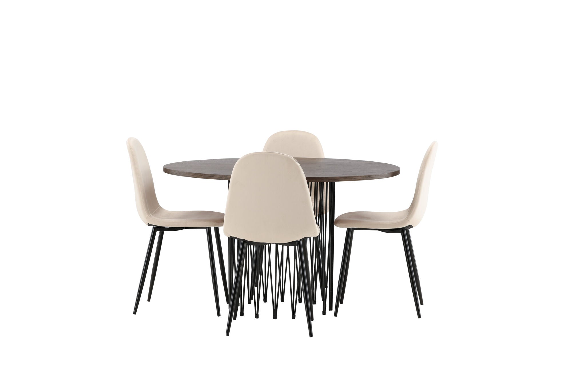 Venture Home Stone round spisebord - Black / Mocca Veneer +Polar Spisebordsstol - Black legs / Beige Velvet _4