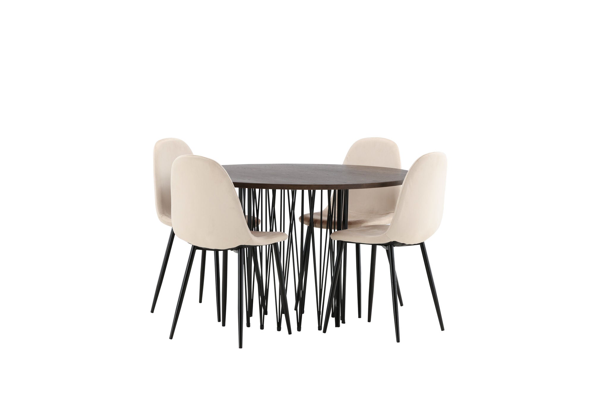 Venture Home Stone round spisebord - Black / Mocca Veneer +Polar Spisebordsstol - Black legs / Beige Velvet _4