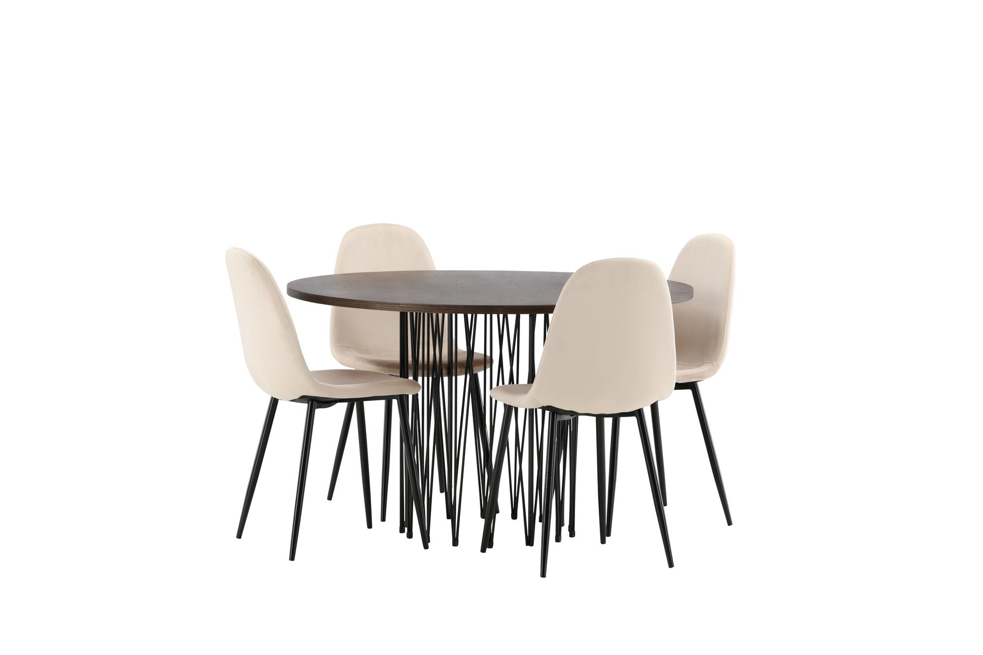 Venture Home Stone round spisebord - Black / Mocca Veneer +Polar Spisebordsstol - Black legs / Beige Velvet _4