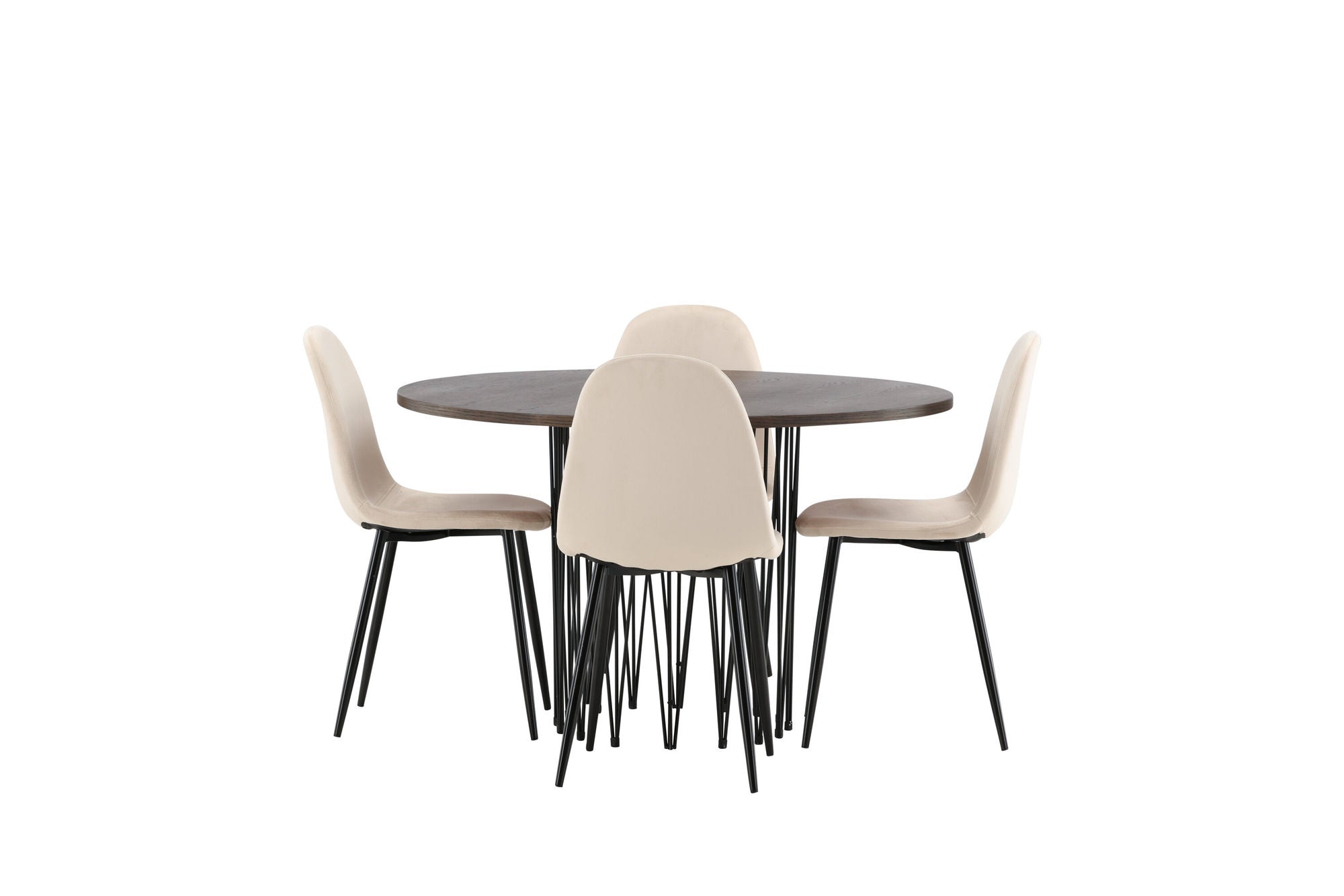 Venture Home Stone round spisebord - Black / Mocca Veneer +Polar Spisebordsstol - Black legs / Beige Velvet _4