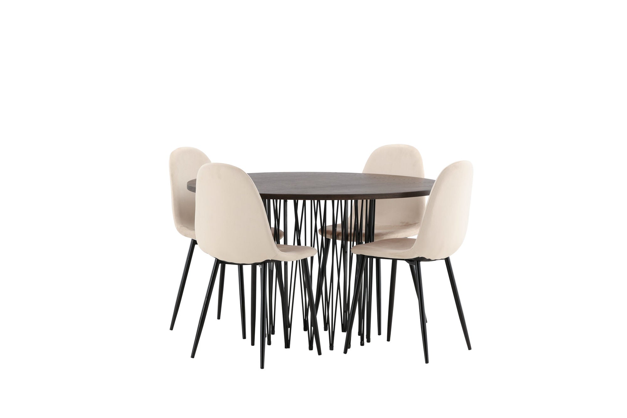 Venture Home Stone round spisebord - Black / Mocca Veneer +Polar Spisebordsstol - Black legs / Beige Velvet _4
