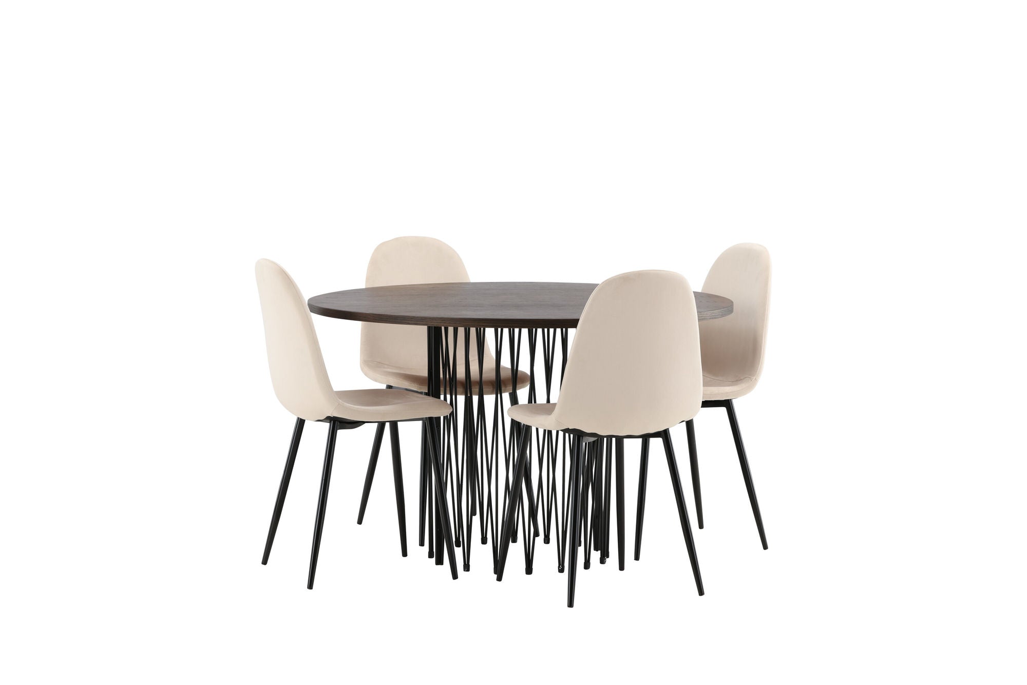 Venture Home Stone round spisebord - Black / Mocca Veneer +Polar Spisebordsstol - Black legs / Beige Velvet _4