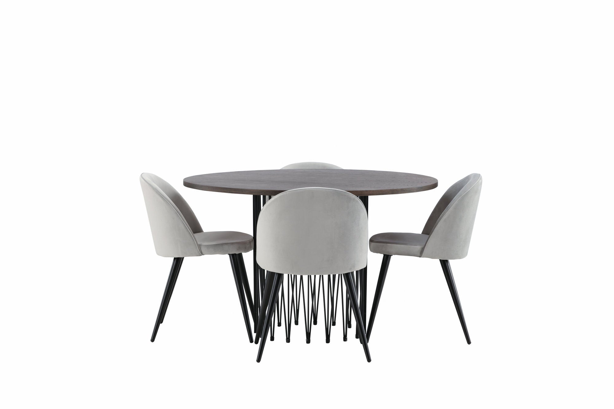 Venture Home Stone round spisebord - Black / Mocca Veneer +Velvet Spisebordsstol - Light Grey / Black _4
