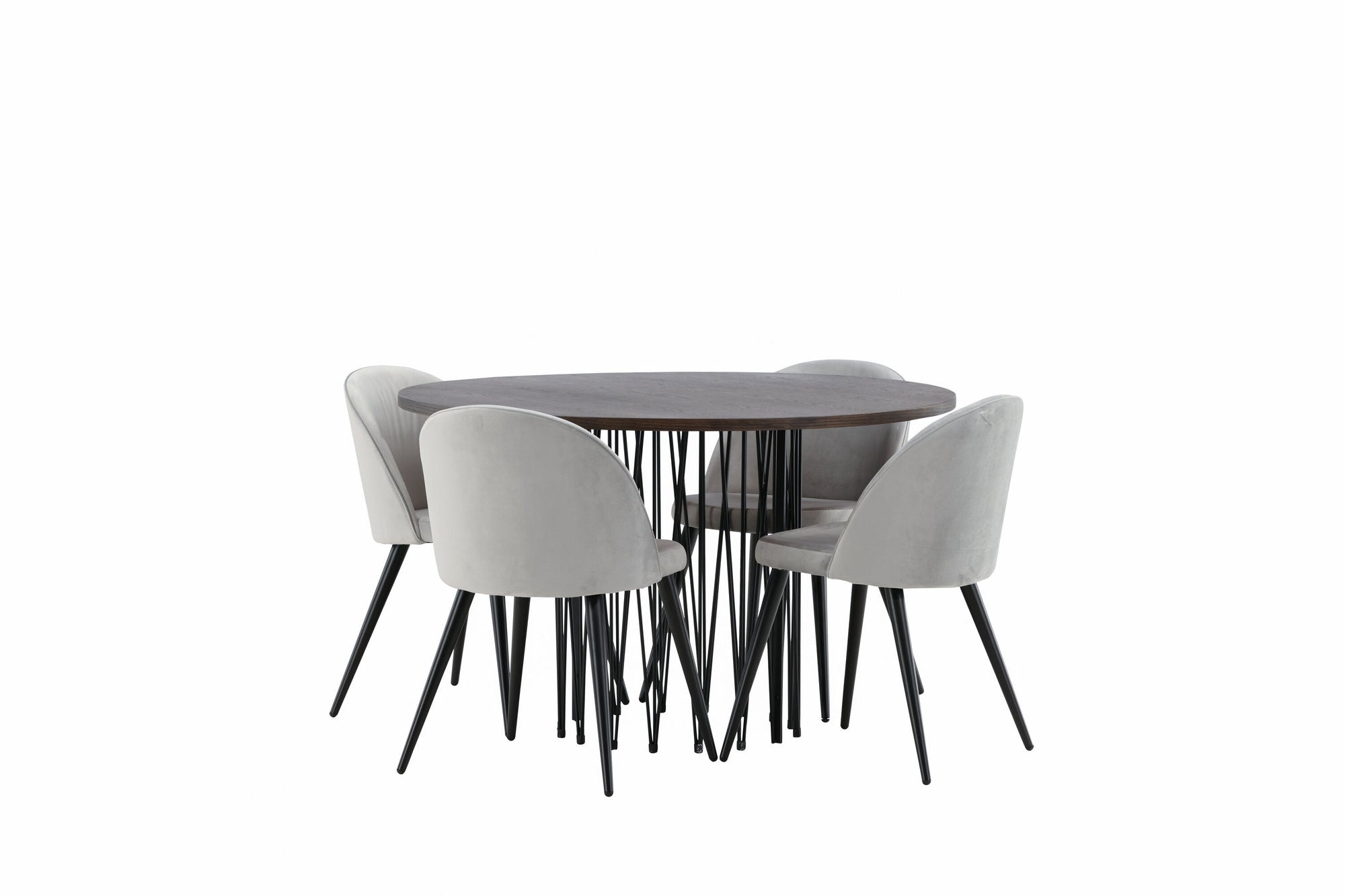 Venture Home Stone round spisebord - Black / Mocca Veneer +Velvet Spisebordsstol - Light Grey / Black _4