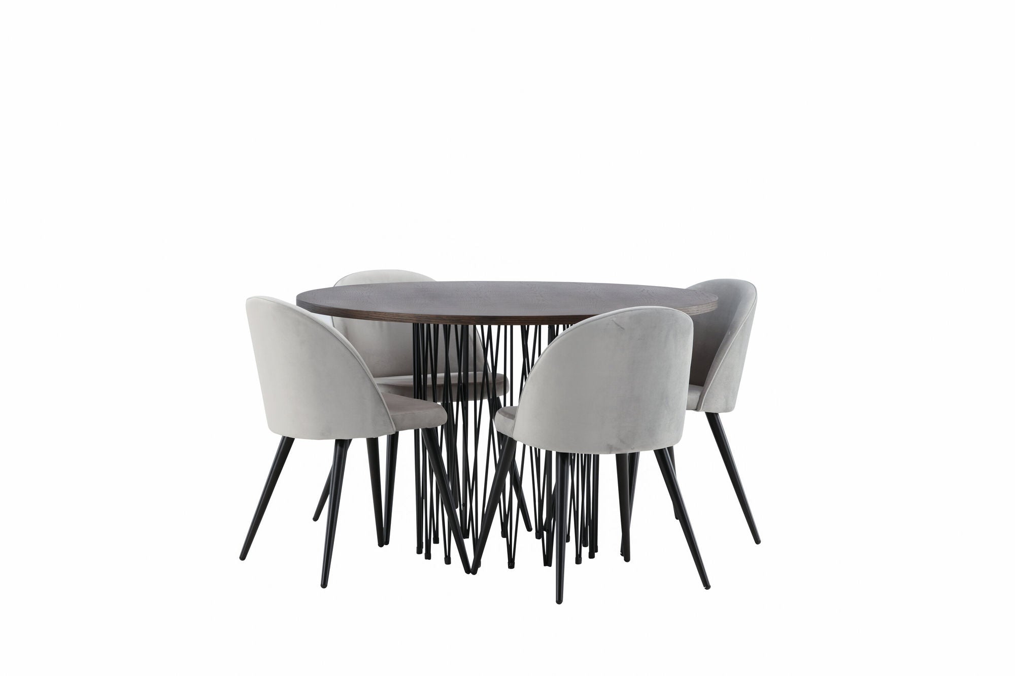 Venture Home Stone round spisebord - Black / Mocca Veneer +Velvet Spisebordsstol - Light Grey / Black _4