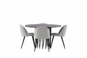 Venture Home Stone round spisebord - Black / Mocca Veneer +Velvet Spisebordsstol - Light Grey / Black _4