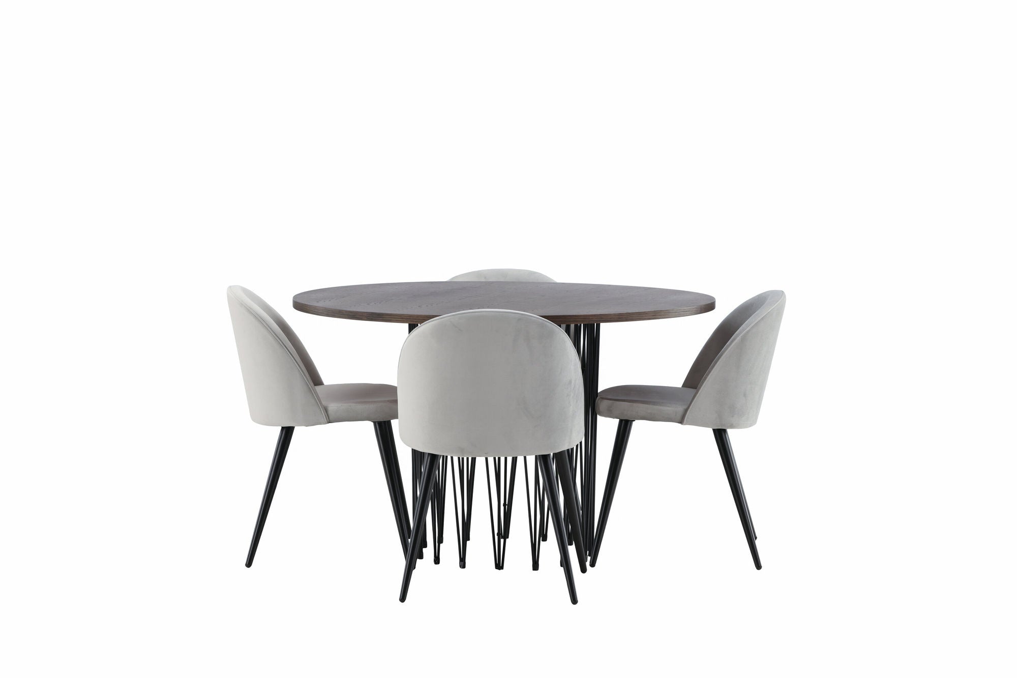 Venture Home Stone round spisebord - Black / Mocca Veneer +Velvet Spisebordsstol - Light Grey / Black _4
