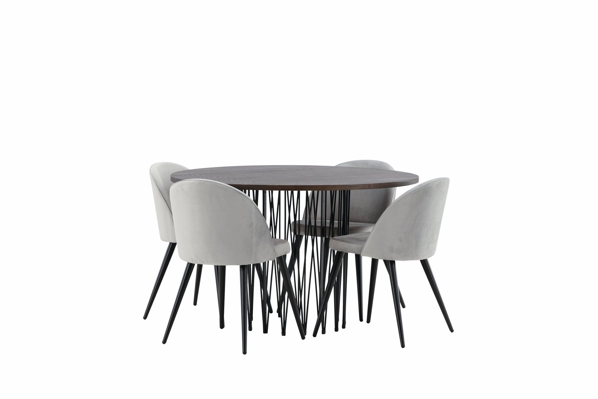 Venture Home Stone round spisebord - Black / Mocca Veneer +Velvet Spisebordsstol - Light Grey / Black _4