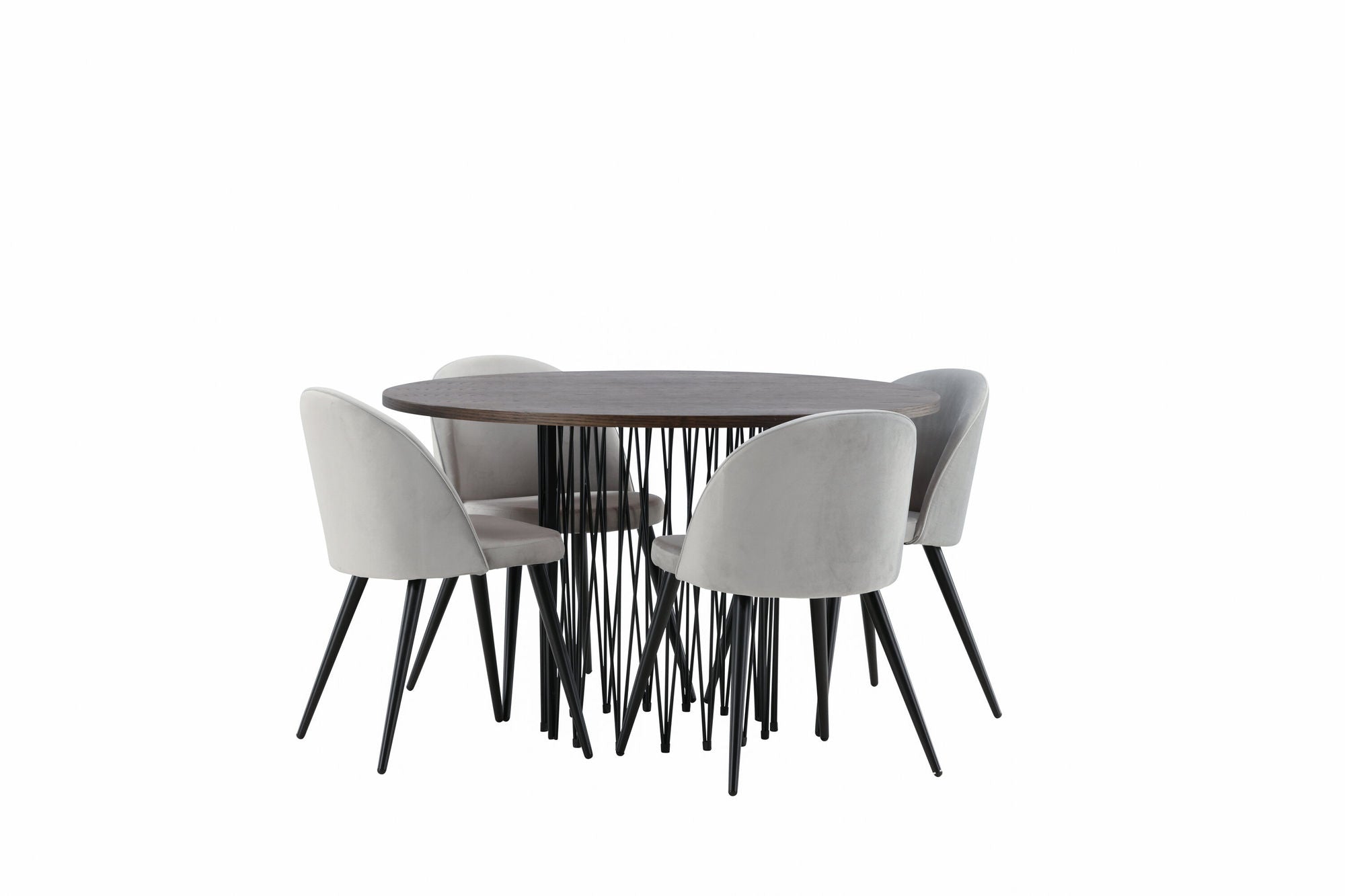 Venture Home Stone round spisebord - Black / Mocca Veneer +Velvet Spisebordsstol - Light Grey / Black _4