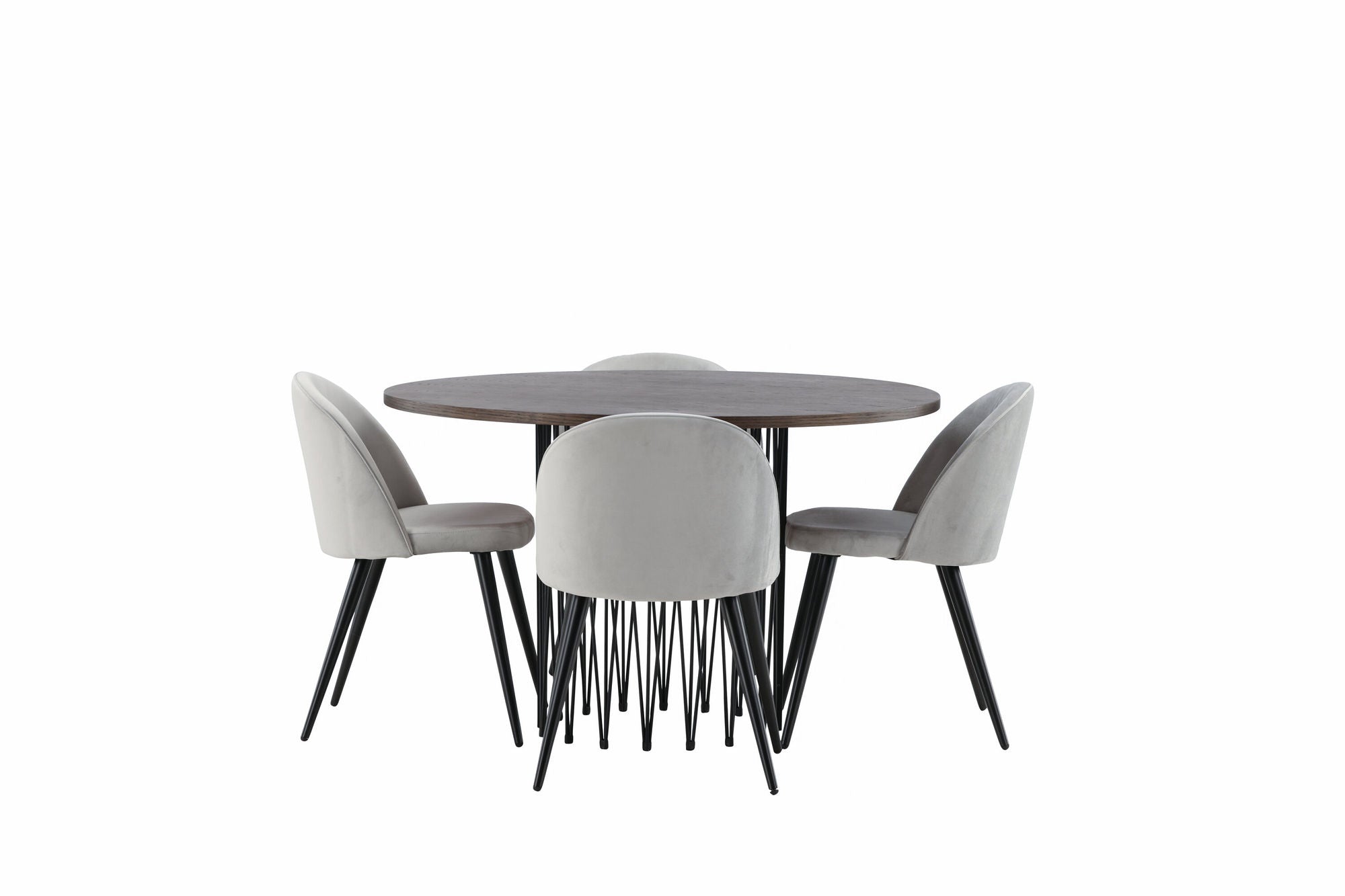 Venture Home Stone round spisebord - Black / Mocca Veneer +Velvet Spisebordsstol - Light Grey / Black _4