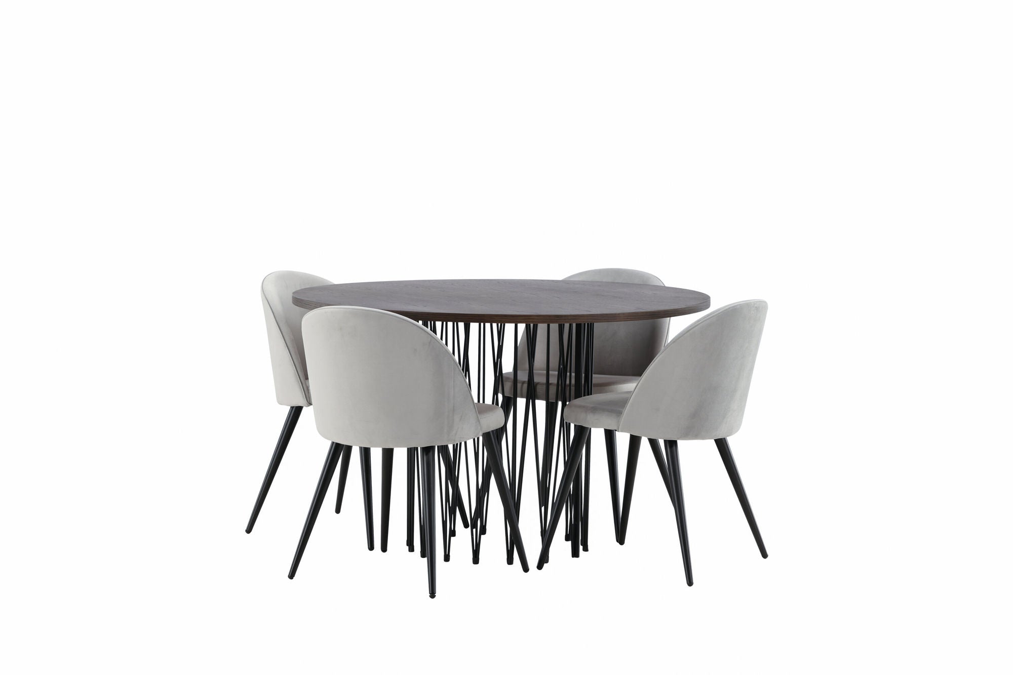 Venture Home Stone round spisebord - Black / Mocca Veneer +Velvet Spisebordsstol - Light Grey / Black _4