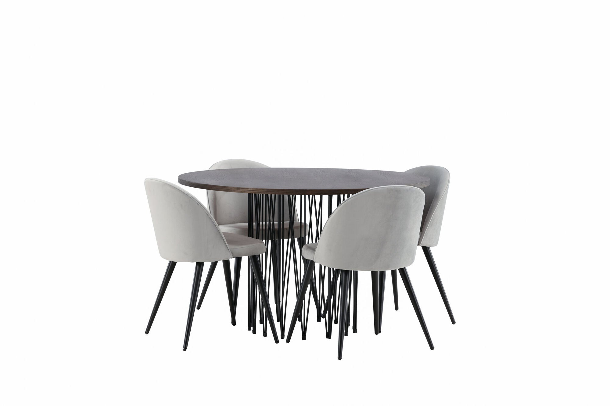 Venture Home Stone round spisebord - Black / Mocca Veneer +Velvet Spisebordsstol - Light Grey / Black _4