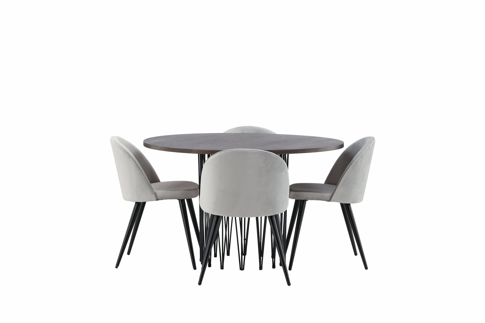 Venture Home Stone round spisebord - Black / Mocca Veneer +Velvet Spisebordsstol - Light Grey / Black _4