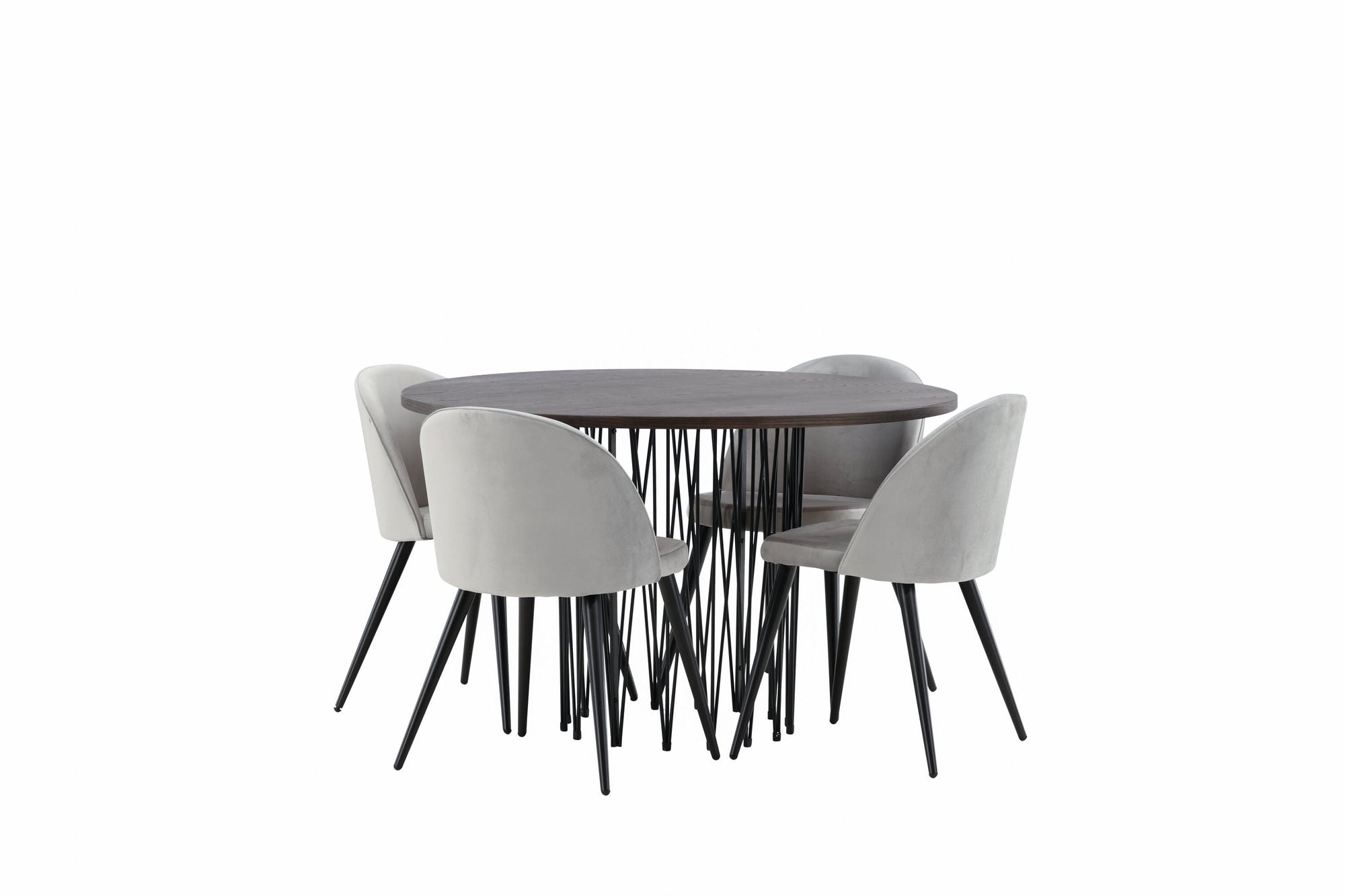 Venture Home Stone round spisebord - Black / Mocca Veneer +Velvet Spisebordsstol - Light Grey / Black _4