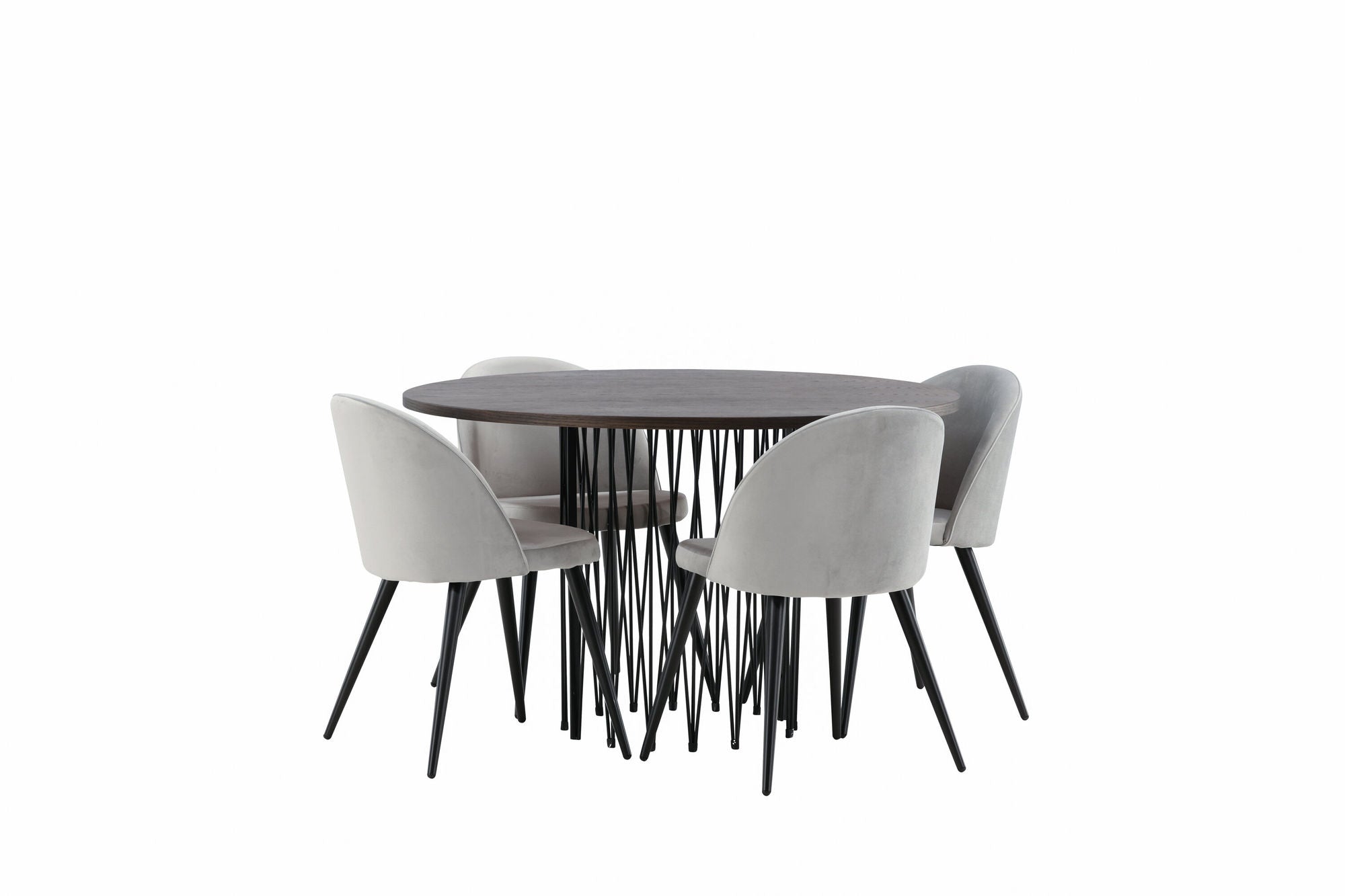 Venture Home Stone round spisebord - Black / Mocca Veneer +Velvet Spisebordsstol - Light Grey / Black _4