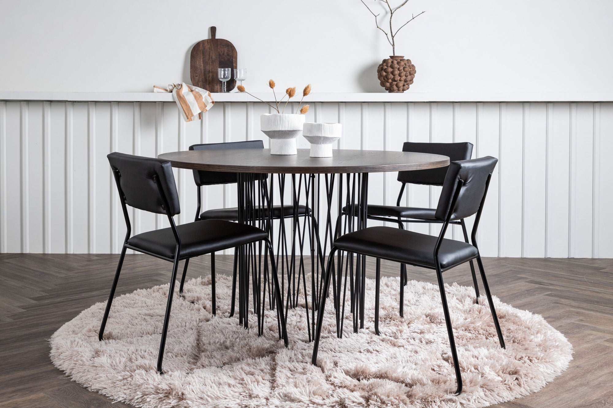 Venture Home Stone round spisebord - Black / Mocca Veneer +Kenth stol - Black / Black PU _4