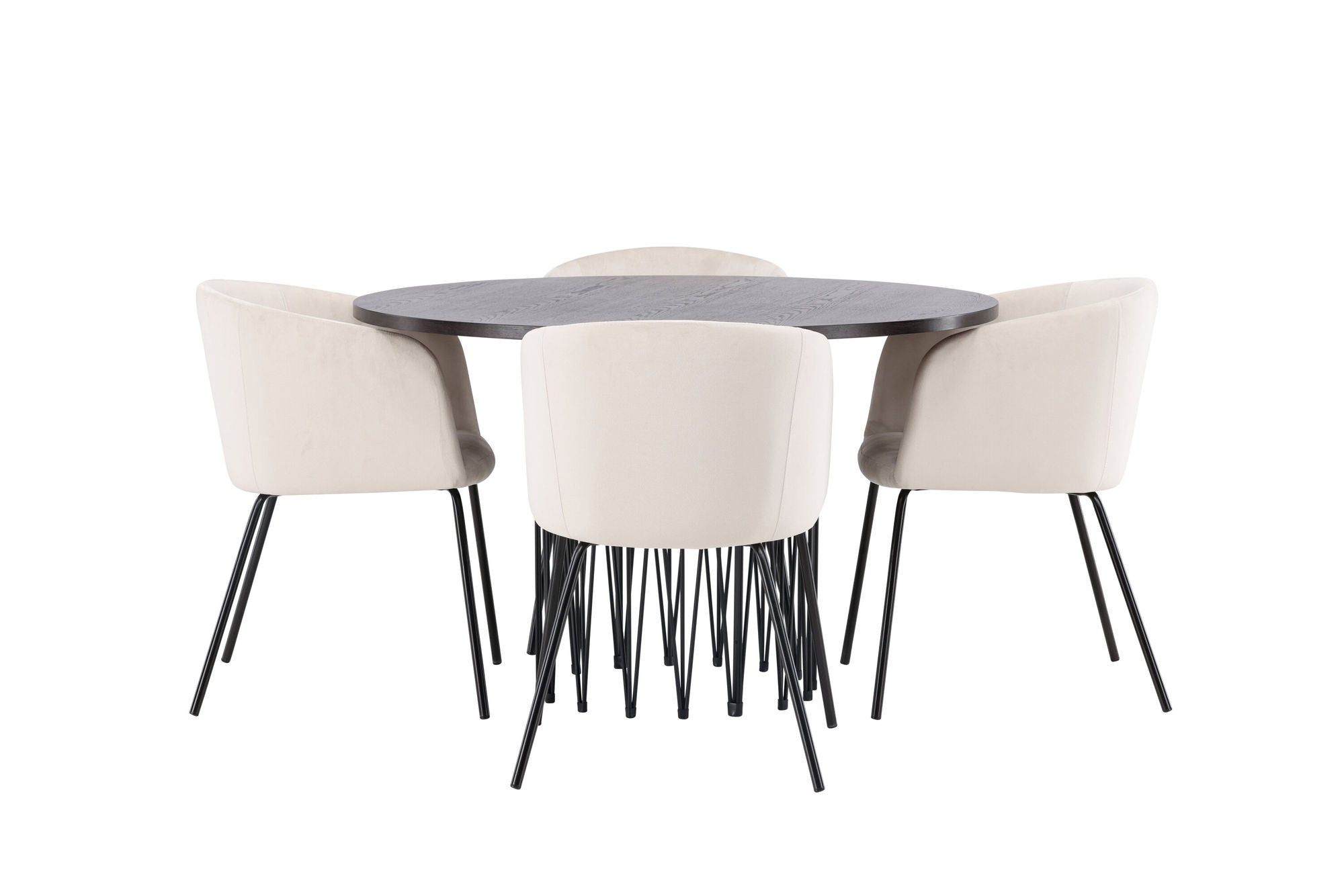 Venture Home Stone round spisebord - Black / Mocca Veneer +Berit stol - Black / Beige Velvet _4