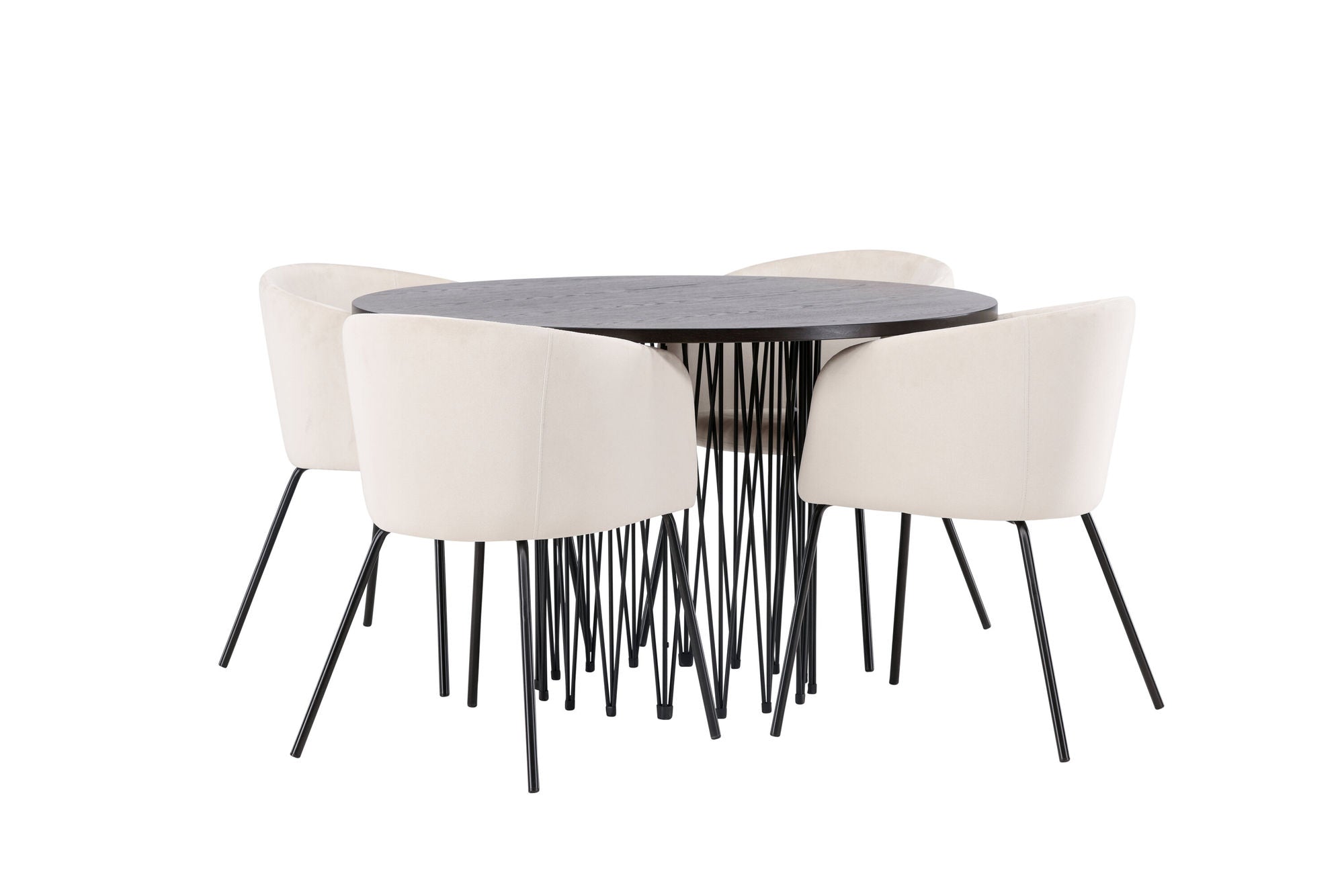 Venture Home Stone round spisebord - Black / Mocca Veneer +Berit stol - Black / Beige Velvet _4