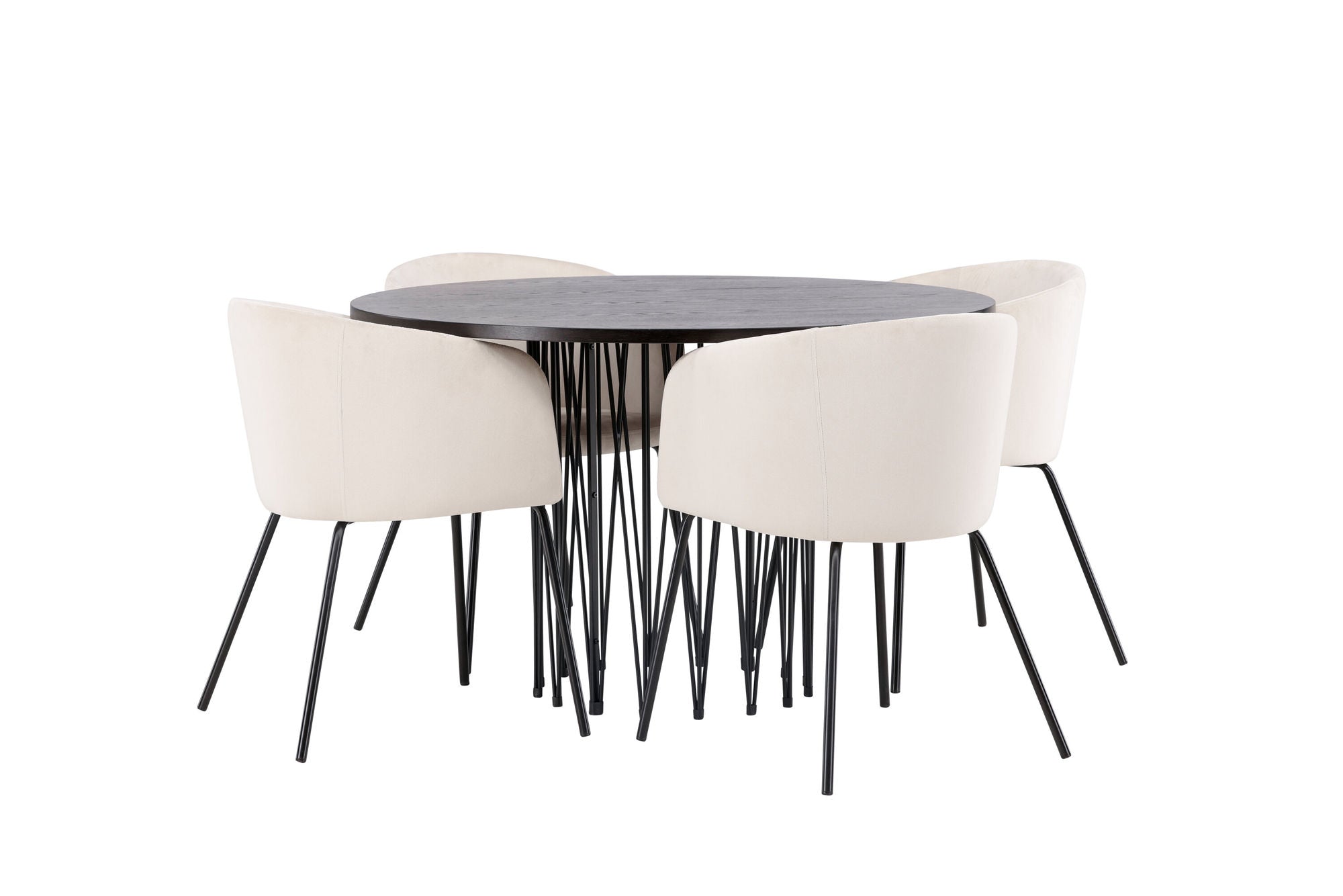 Venture Home Stone round spisebord - Black / Mocca Veneer +Berit stol - Black / Beige Velvet _4