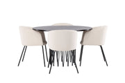 Venture Home Stone round spisebord - Black / Mocca Veneer +Berit stol - Black / Beige Velvet _4