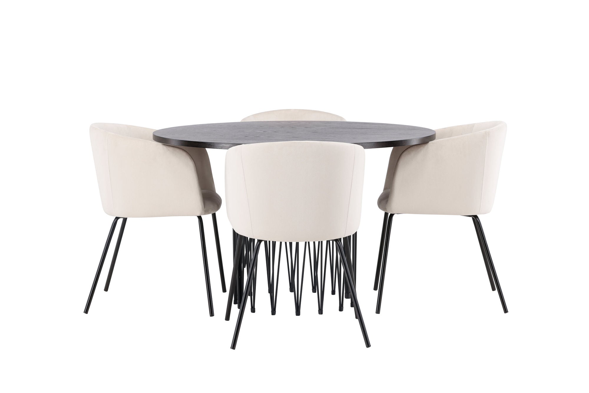 Venture Home Stone round spisebord - Black / Mocca Veneer +Berit stol - Black / Beige Velvet _4