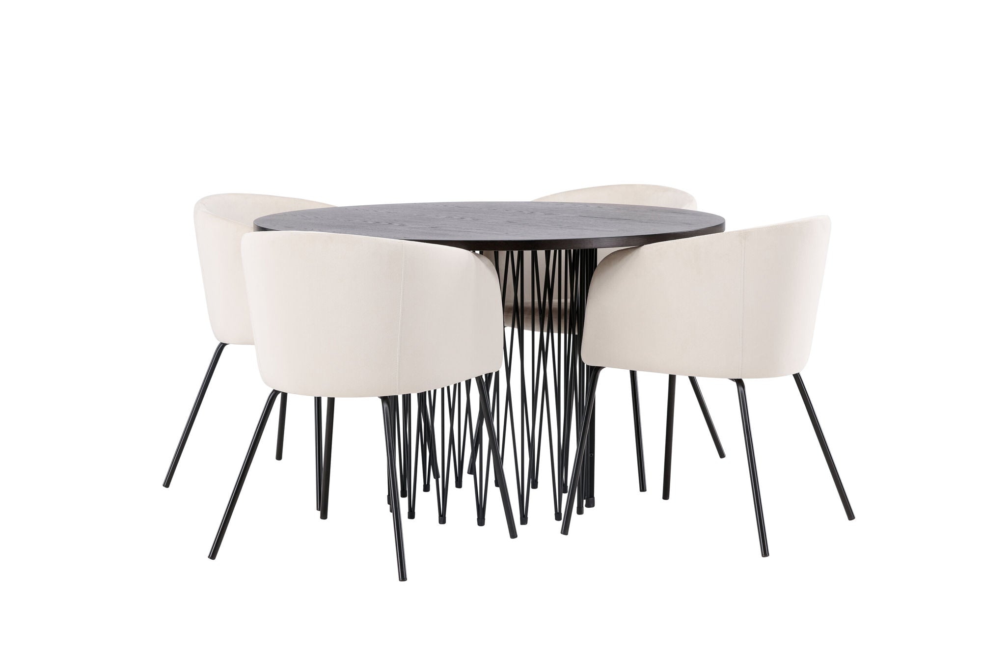 Venture Home Stone round spisebord - Black / Mocca Veneer +Berit stol - Black / Beige Velvet _4