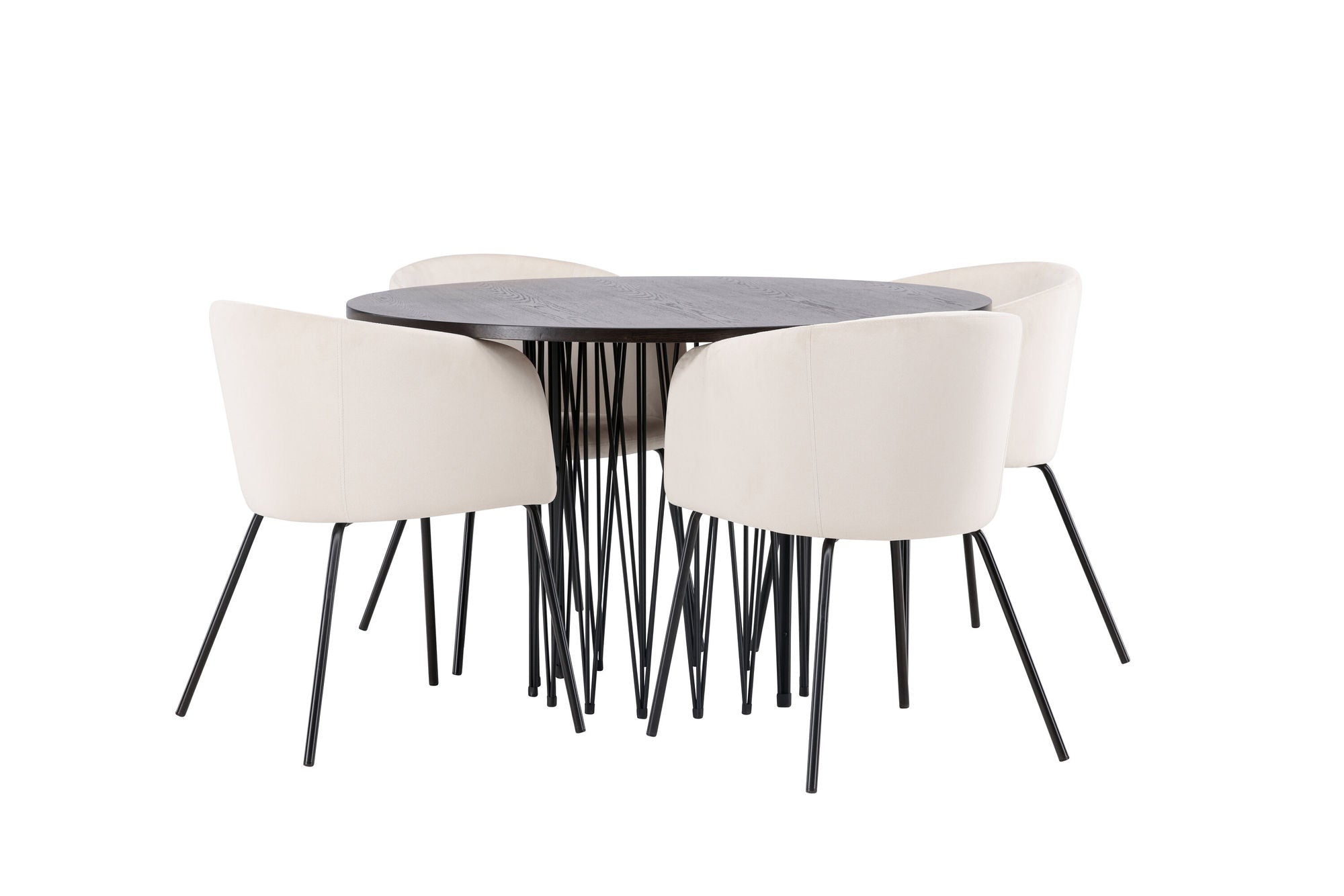Venture Home Stone round spisebord - Black / Mocca Veneer +Berit stol - Black / Beige Velvet _4