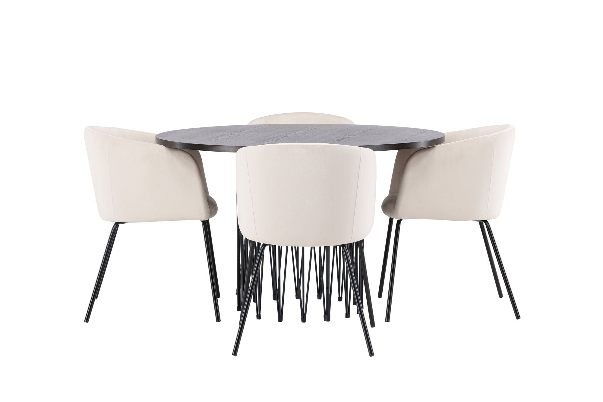 Venture Home Stone round spisebord - Black / Mocca Veneer +Berit stol - Black / Beige Velvet _4