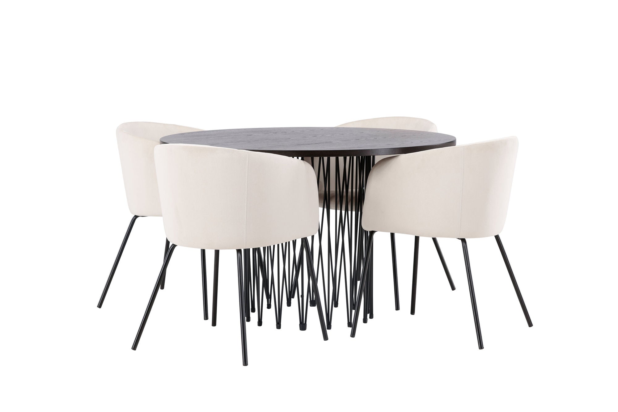 Venture Home Stone round spisebord - Black / Mocca Veneer +Berit stol - Black / Beige Velvet _4