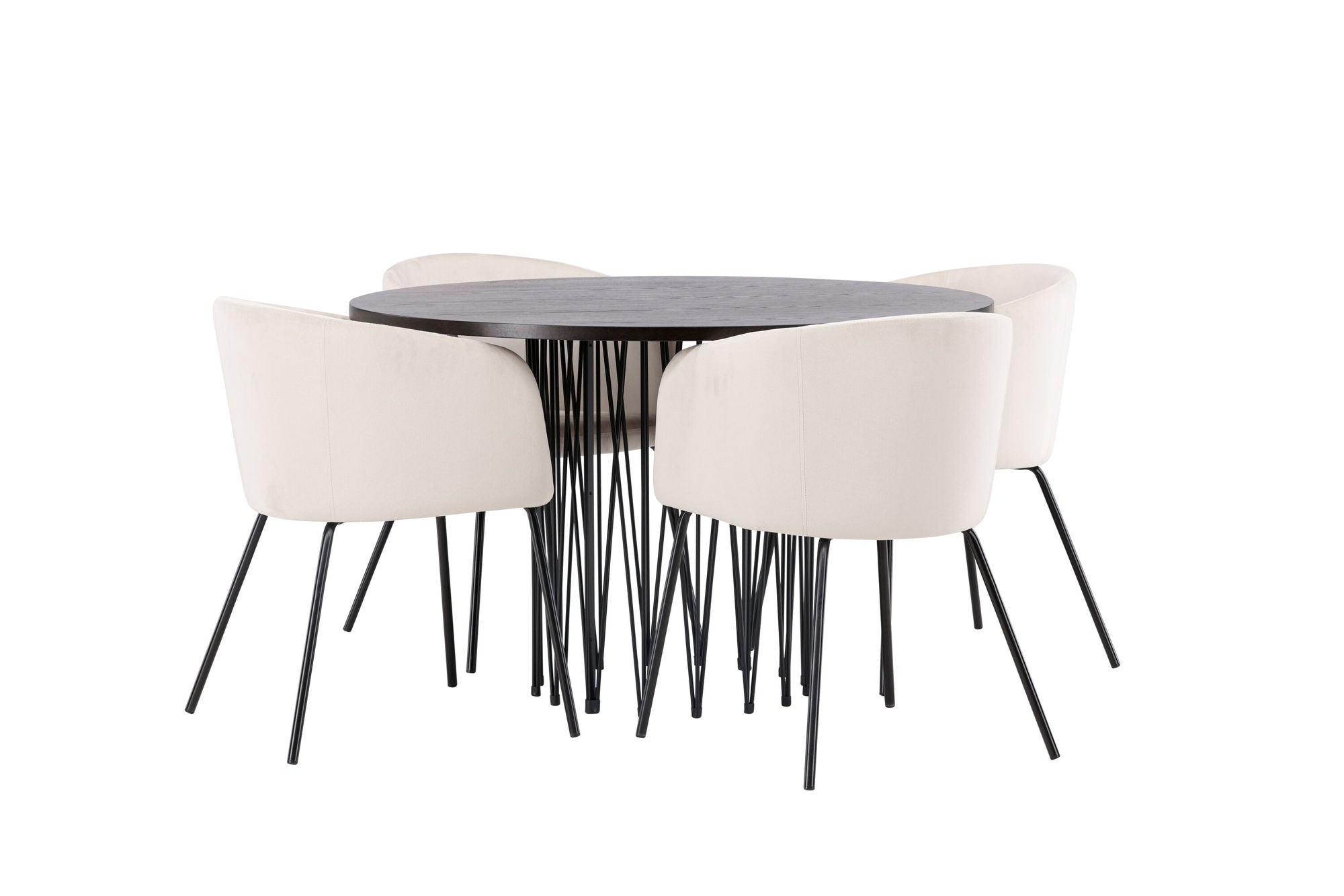 Venture Home Stone round spisebord - Black / Mocca Veneer +Berit stol - Black / Beige Velvet _4