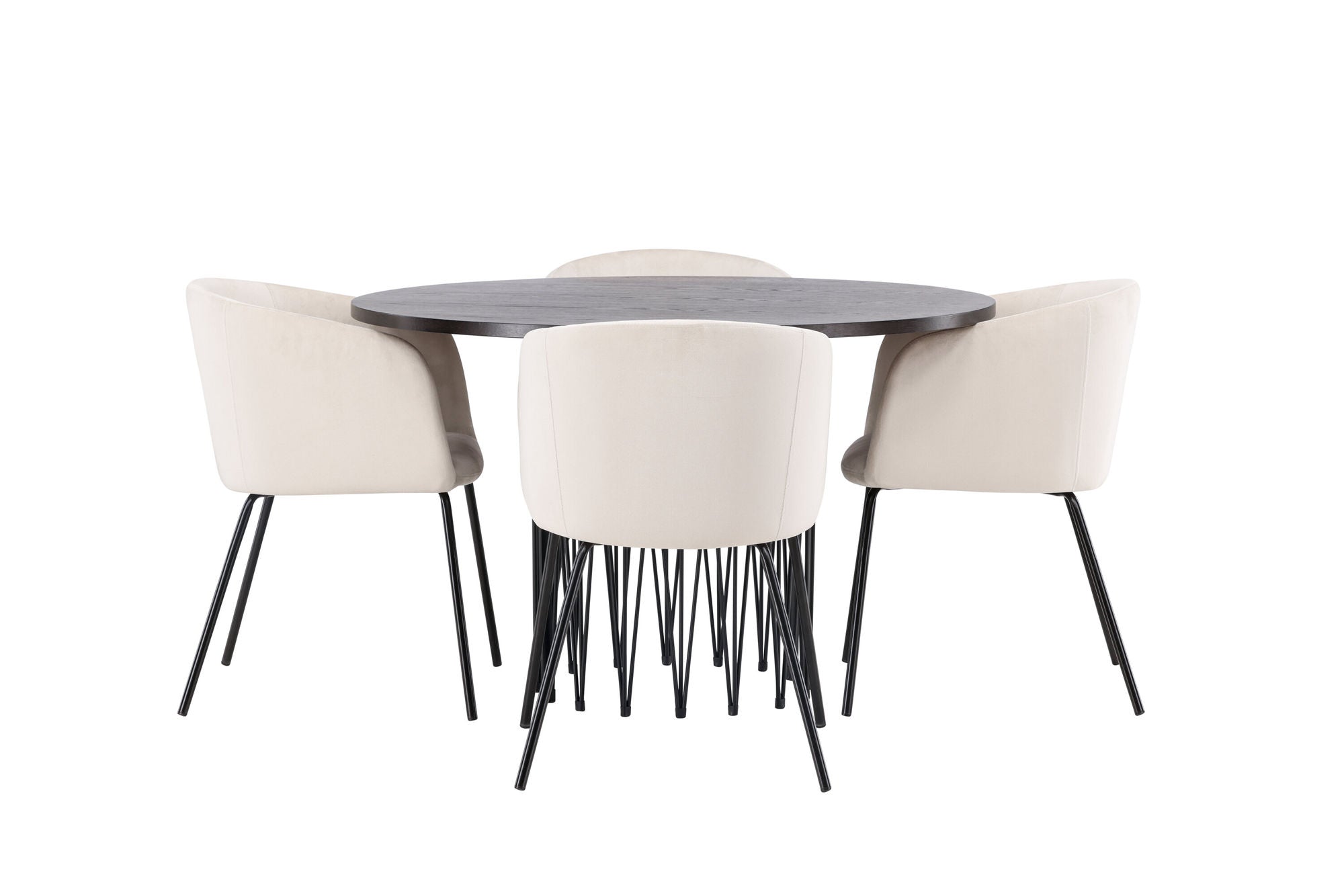 Venture Home Stone round spisebord - Black / Mocca Veneer +Berit stol - Black / Beige Velvet _4