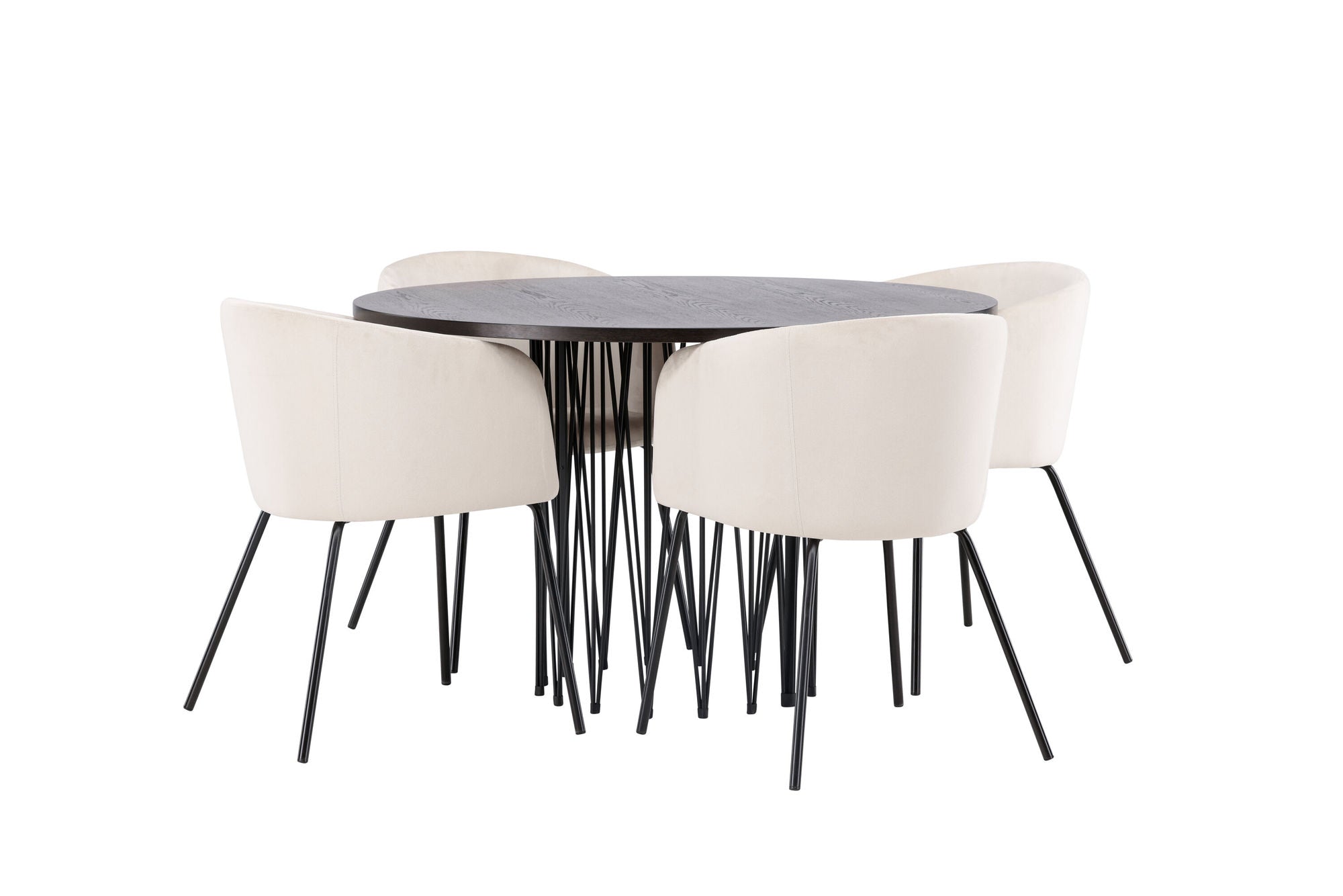 Venture Home Stone round spisebord - Black / Mocca Veneer +Berit stol - Black / Beige Velvet _4