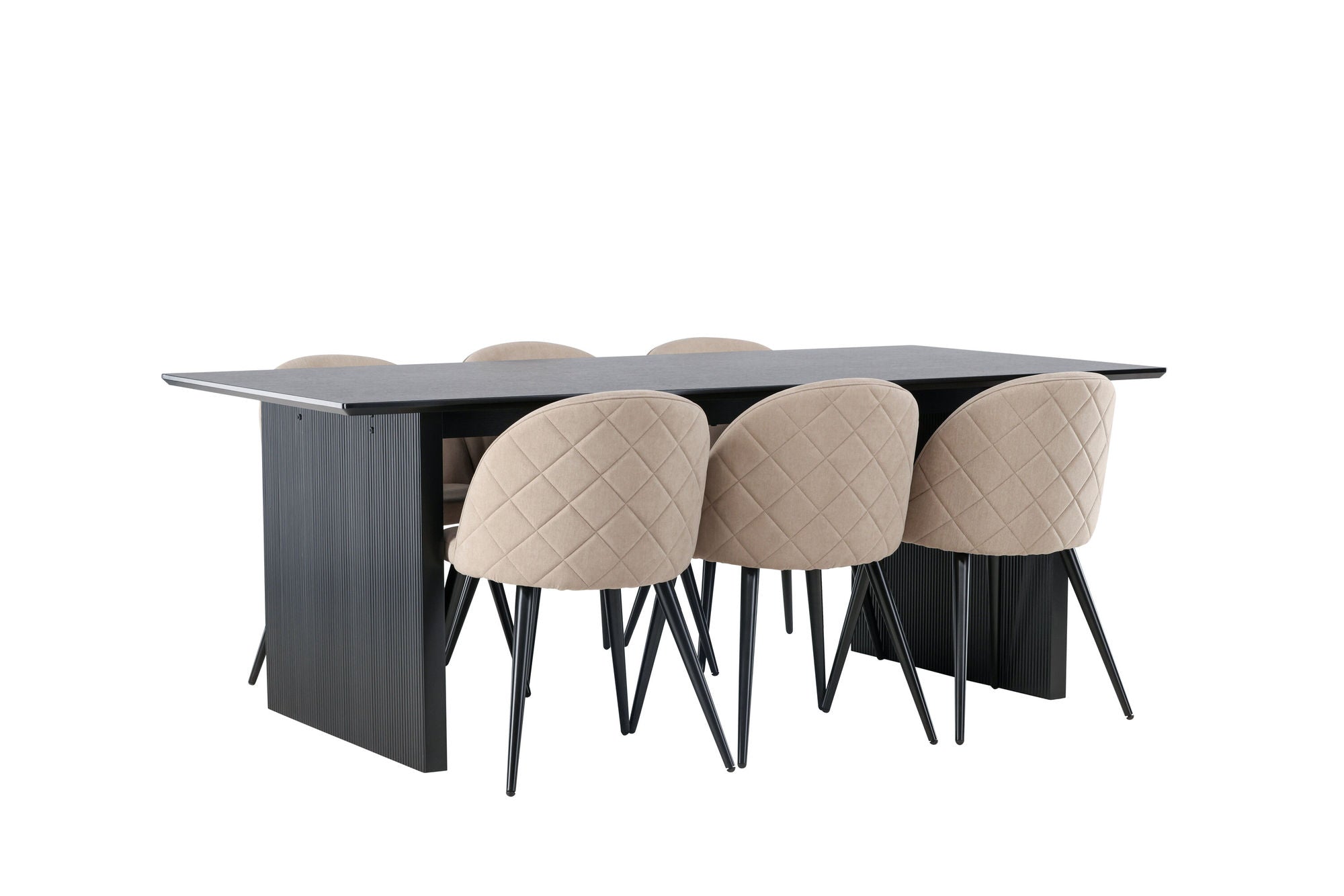 Venture Home Vail spisebord - Black / Smoked Black MDF +Velvet Stitches stol - Black / Beige Fabric (Polyester linen ) _6