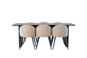 Venture Home Vail spisebord - Black / Smoked Black MDF +Velvet Stitches stol - Black / Beige Fabric (Polyester linen ) _6