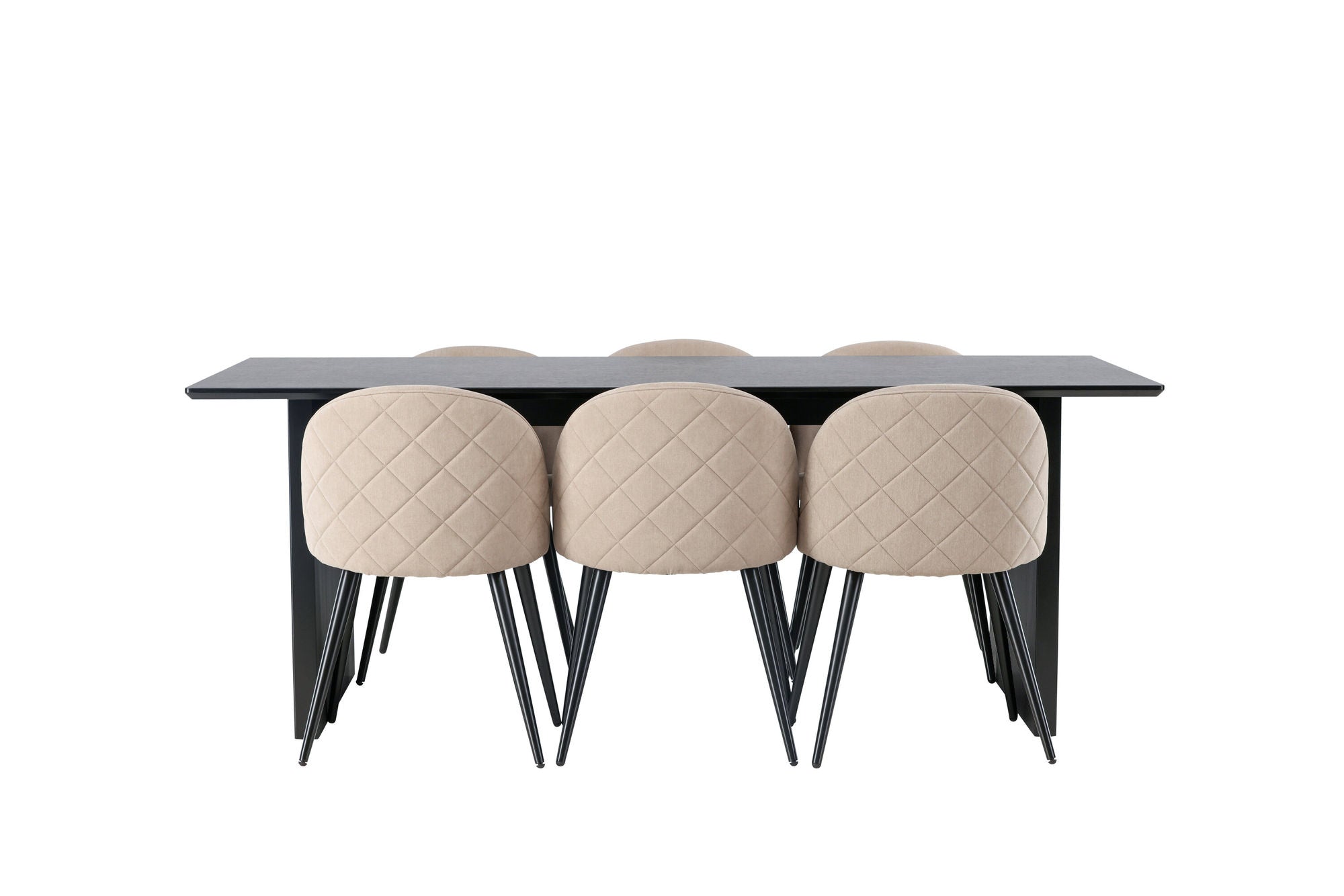 Venture Home Vail spisebord - Black / Smoked Black MDF +Velvet Stitches stol - Black / Beige Fabric (Polyester linen ) _6