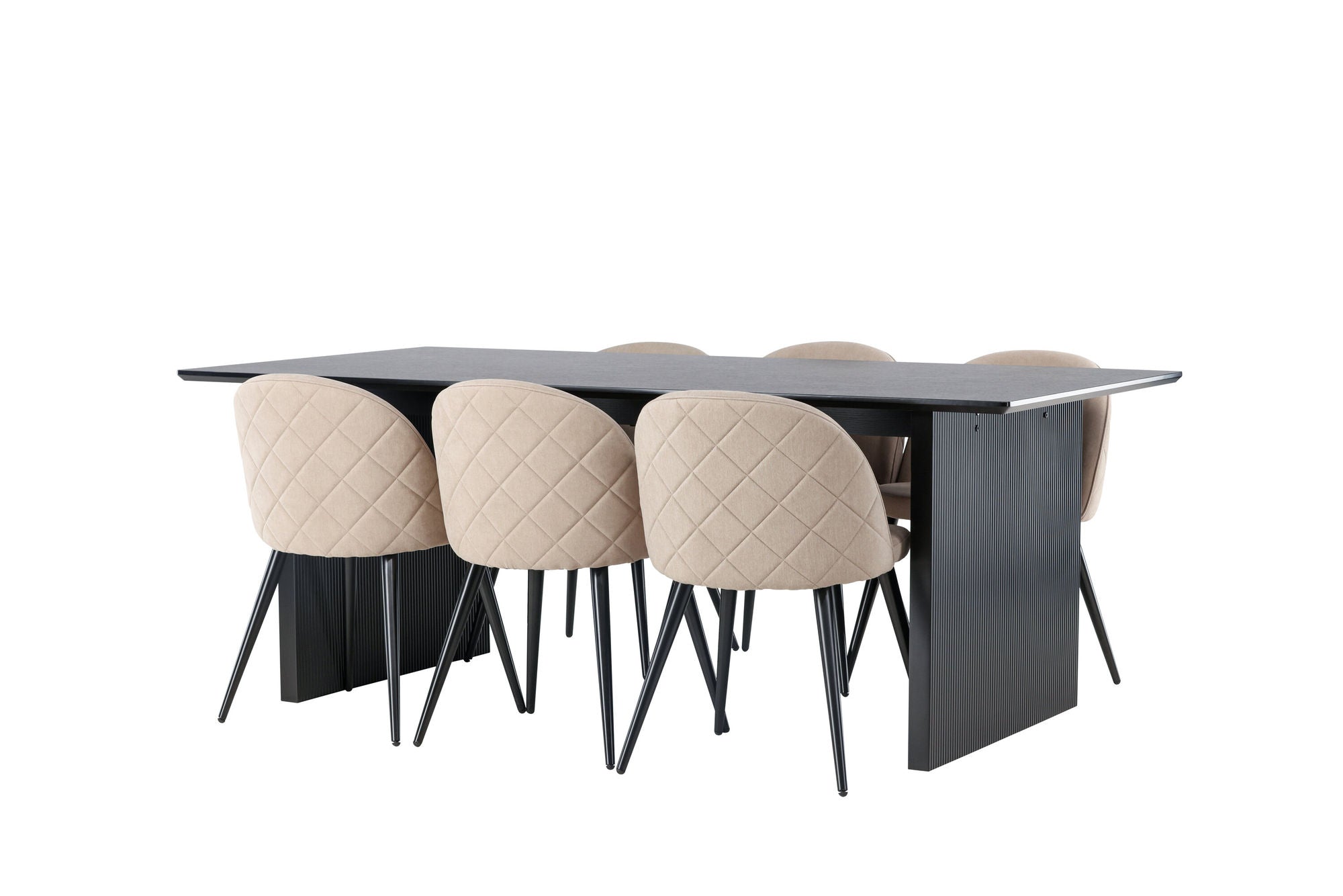 Venture Home Vail spisebord - Black / Smoked Black MDF +Velvet Stitches stol - Black / Beige Fabric (Polyester linen ) _6