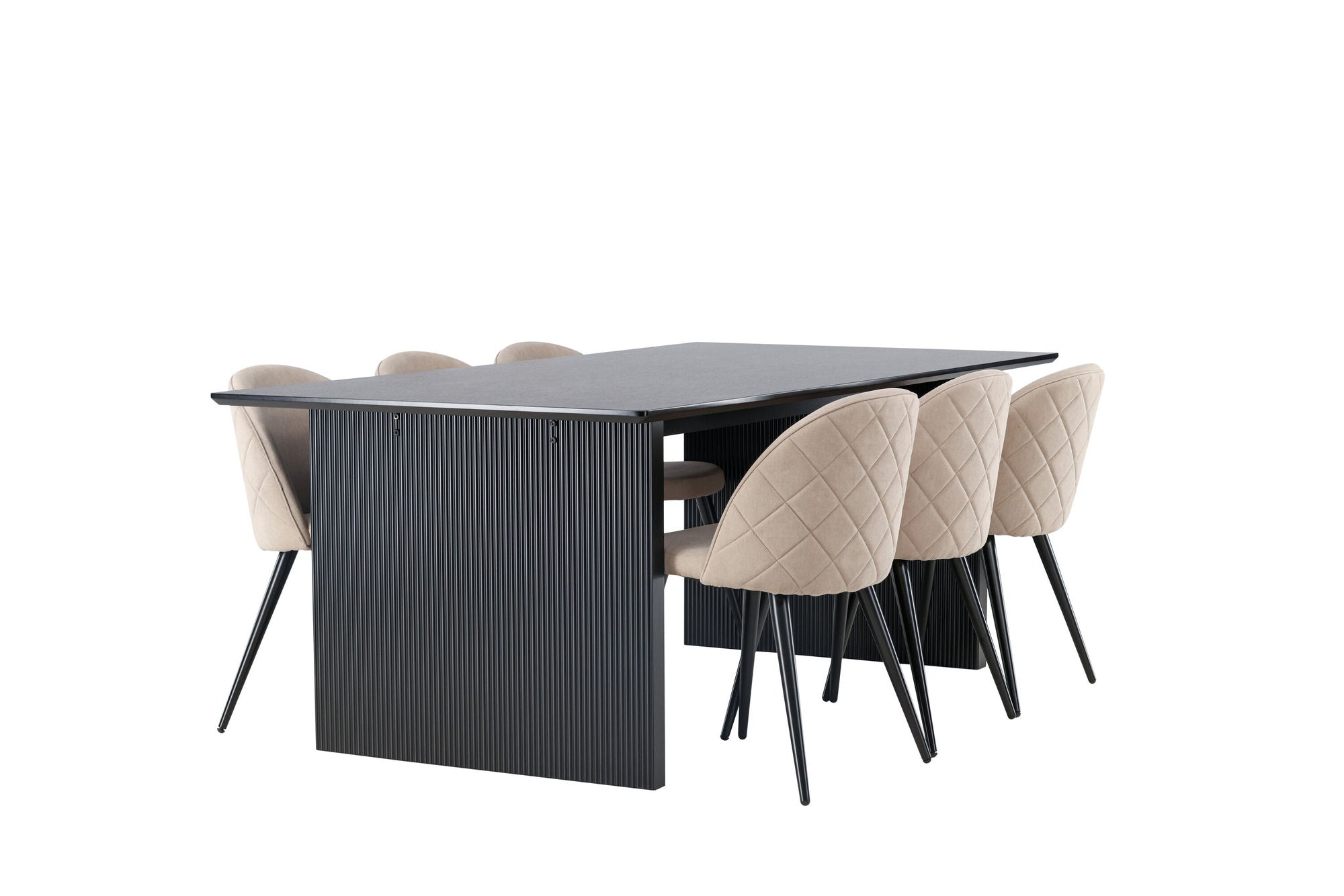 Venture Home Vail spisebord - Black / Smoked Black MDF +Velvet Stitches stol - Black / Beige Fabric (Polyester linen ) _6