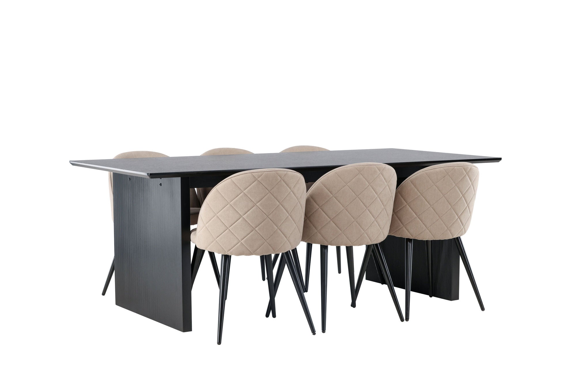 Venture Home Vail spisebord - Black / Smoked Black MDF +Velvet Stitches stol - Black / Beige Fabric (Polyester linen ) _6