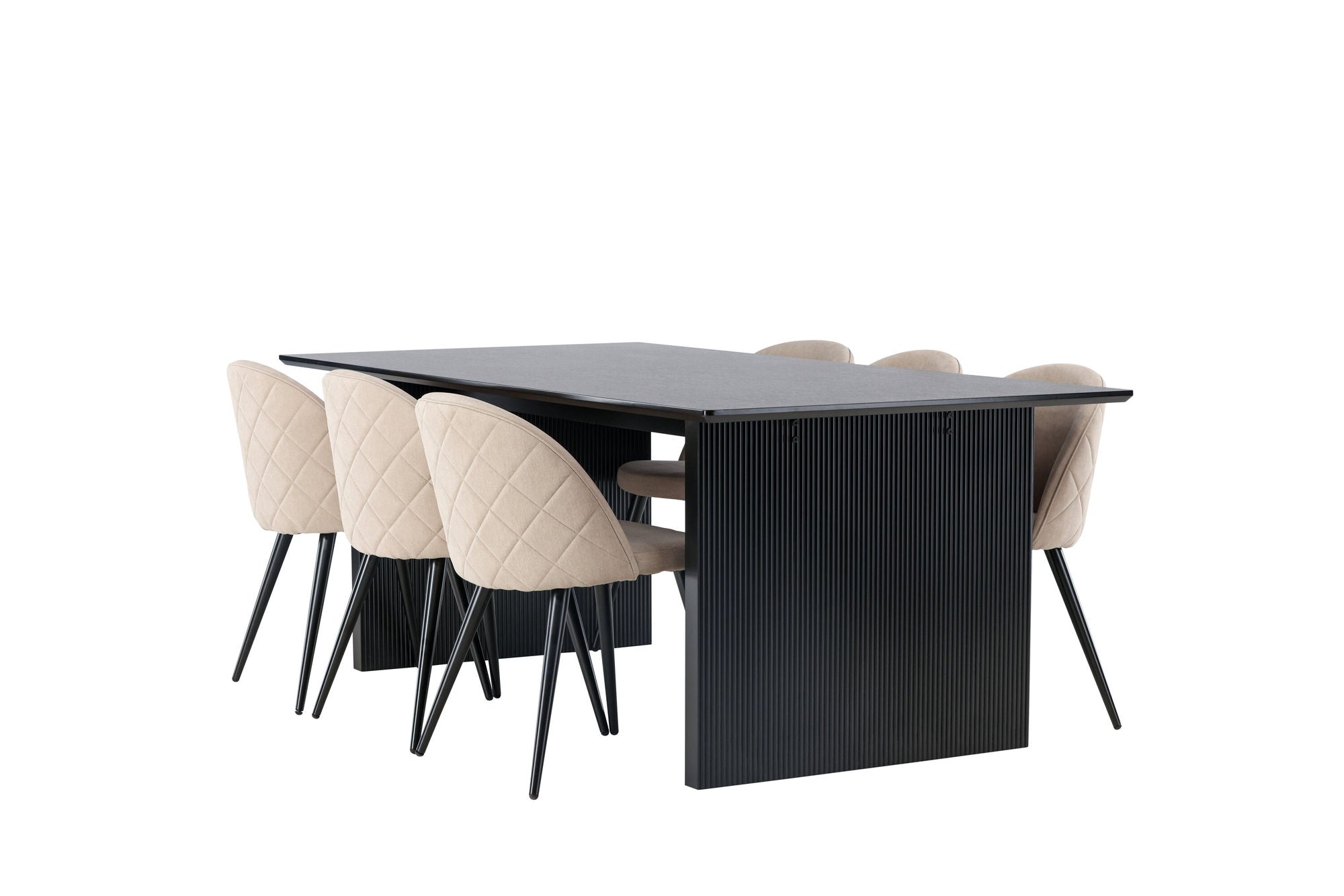Venture Home Vail spisebord - Black / Smoked Black MDF +Velvet Stitches stol - Black / Beige Fabric (Polyester linen ) _6