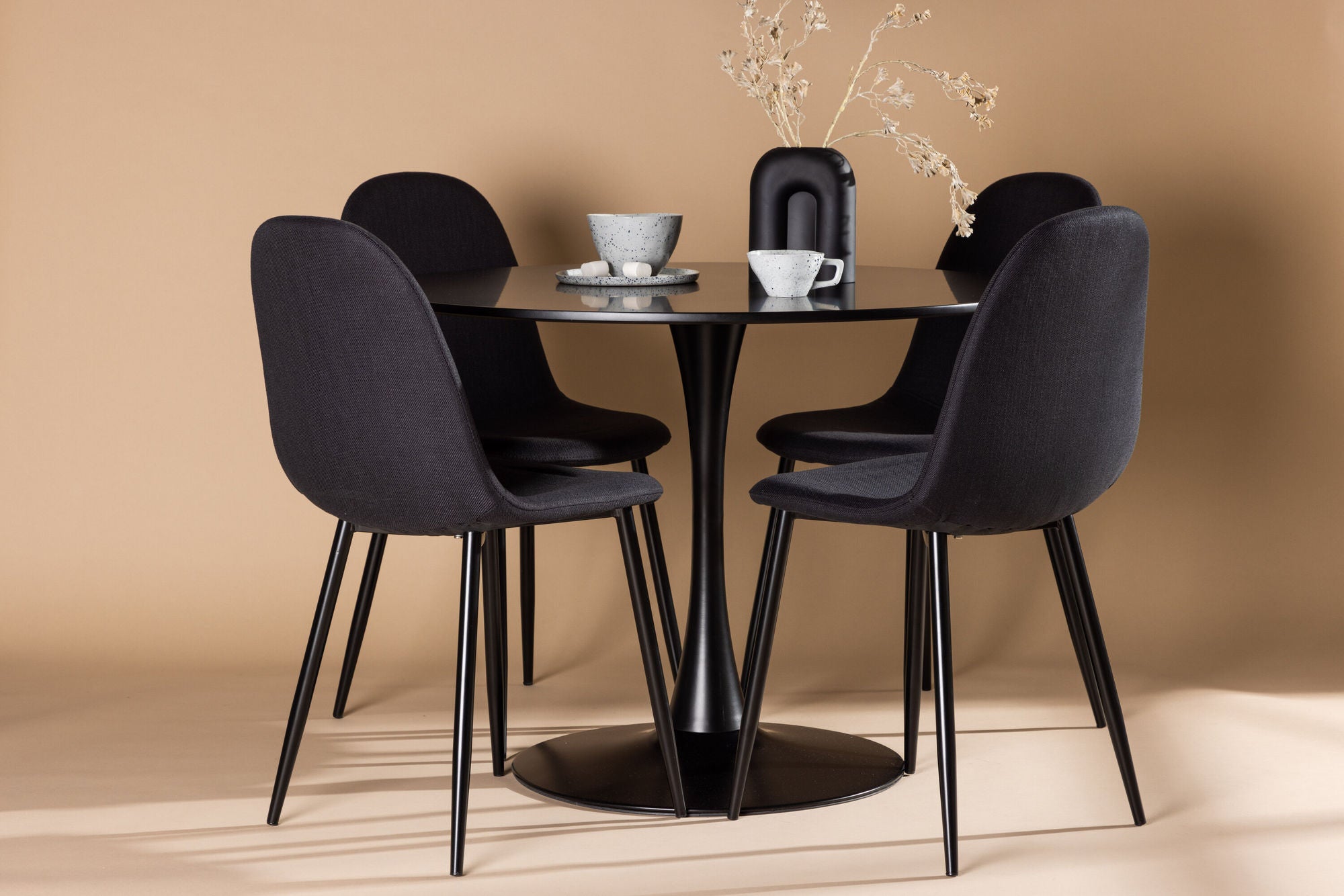 Venture Home Glade spisebord - Black / Black MDF +Polar Spisebordsstol - Black Legs - Black Fabric _4
