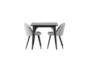 Venture Home Tempe spisebord - Black / Black MDF +Velvet Spisebordsstol - Light Grey / Black _2