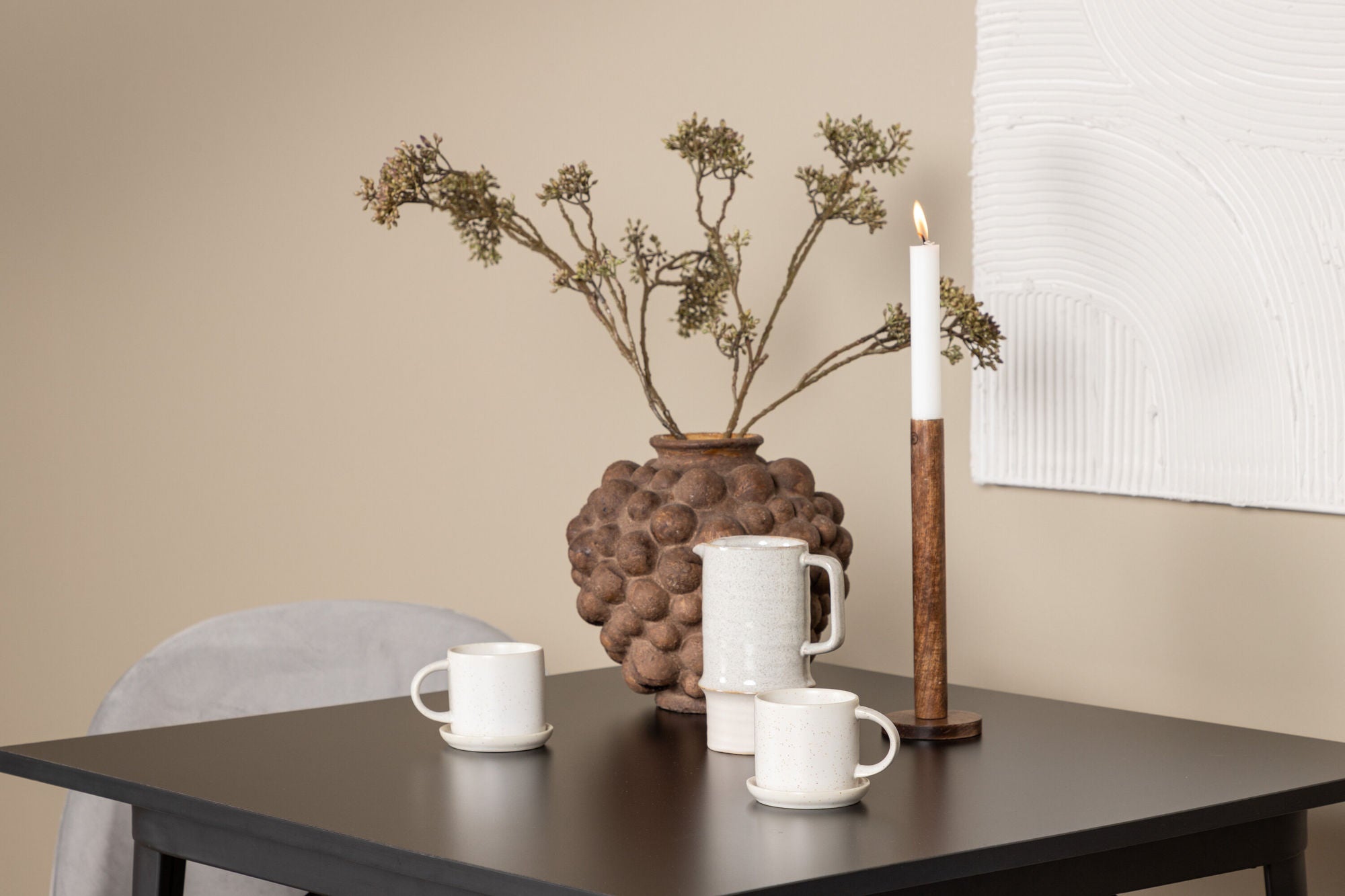 Venture Home Tempe spisebord - Black / Black MDF +Velvet Spisebordsstol - Light Grey / Black _2